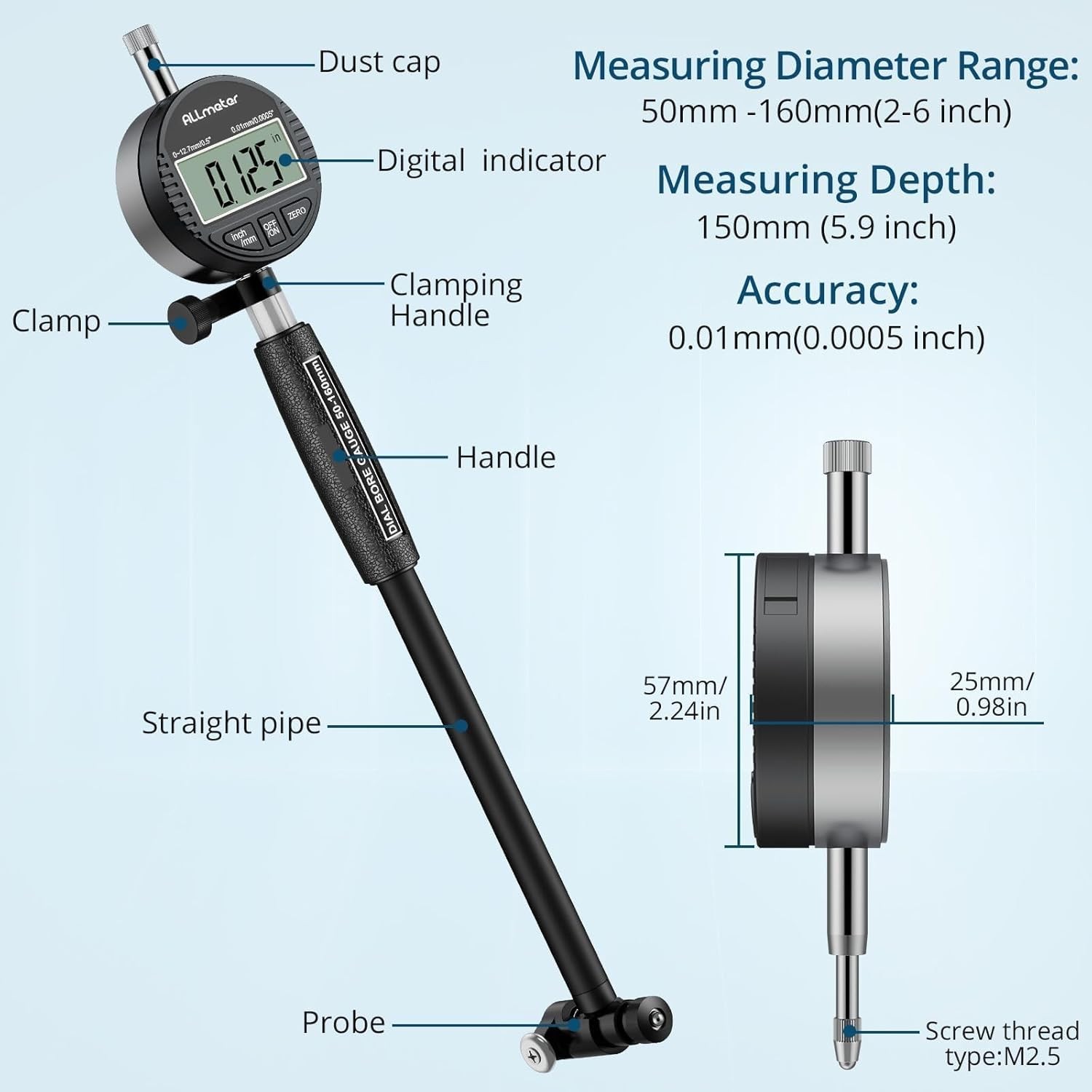 Digital Dial Bore Gage Set 50-160 mm(2-6 Inch) 0.01mm(0.0005 Inch) Dial Bore …