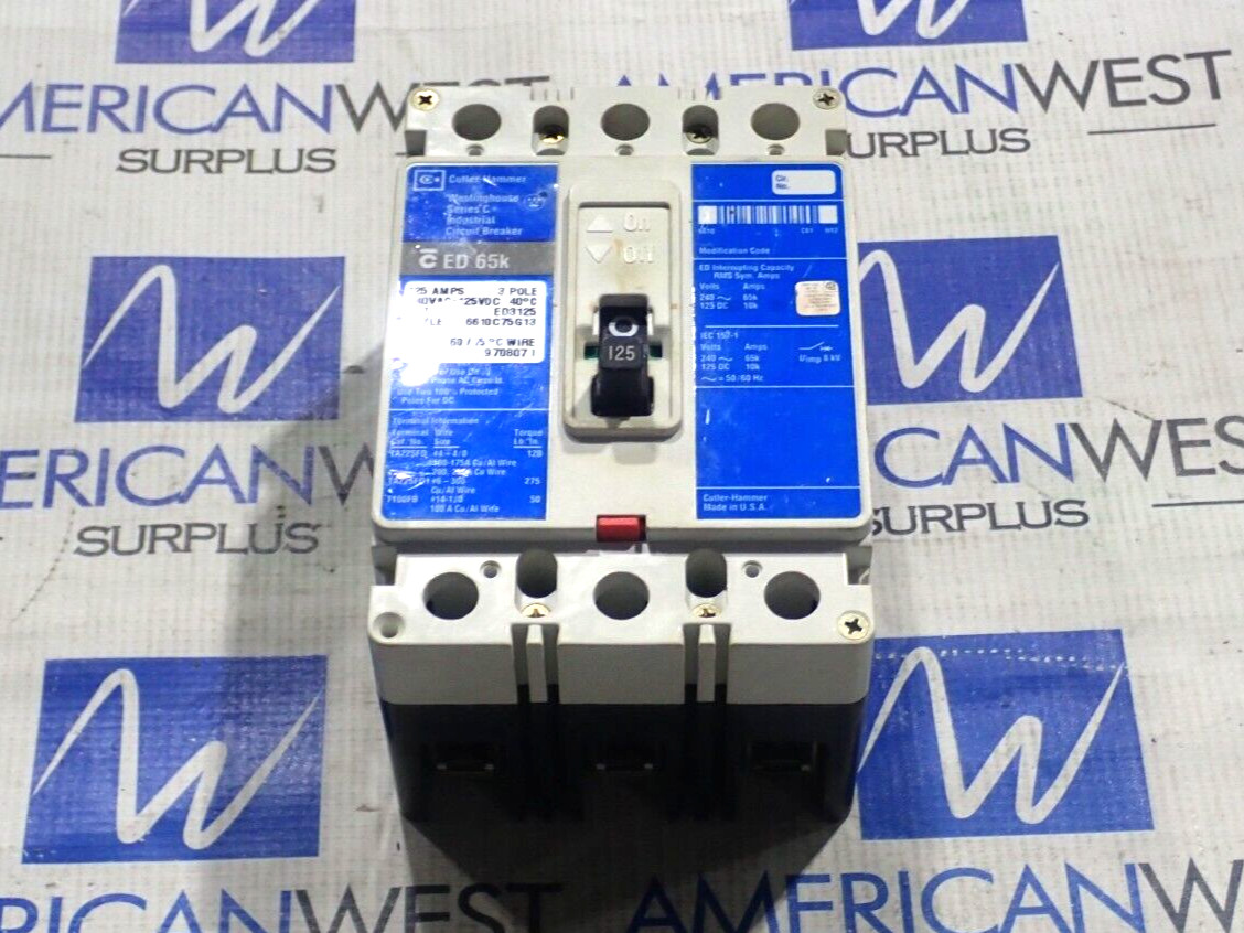 Cutler Hammer Westinghouse ED3125 3 Pole 125 Amp 240 Volt 65kA Breaker – Tested