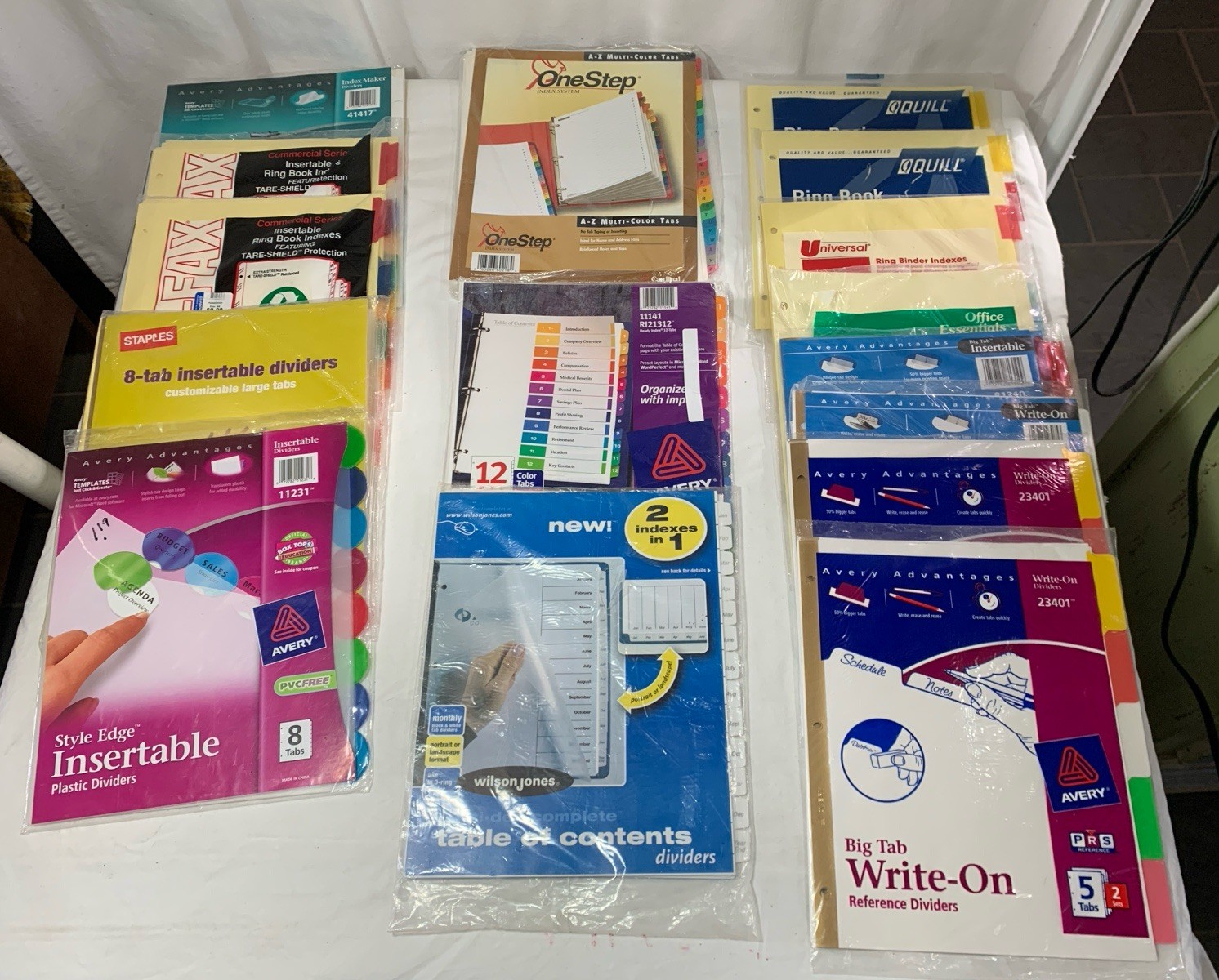 Lot Of 19 Sets of 3 Ring Binder Tabs / Dividers Multiple Brands Colors