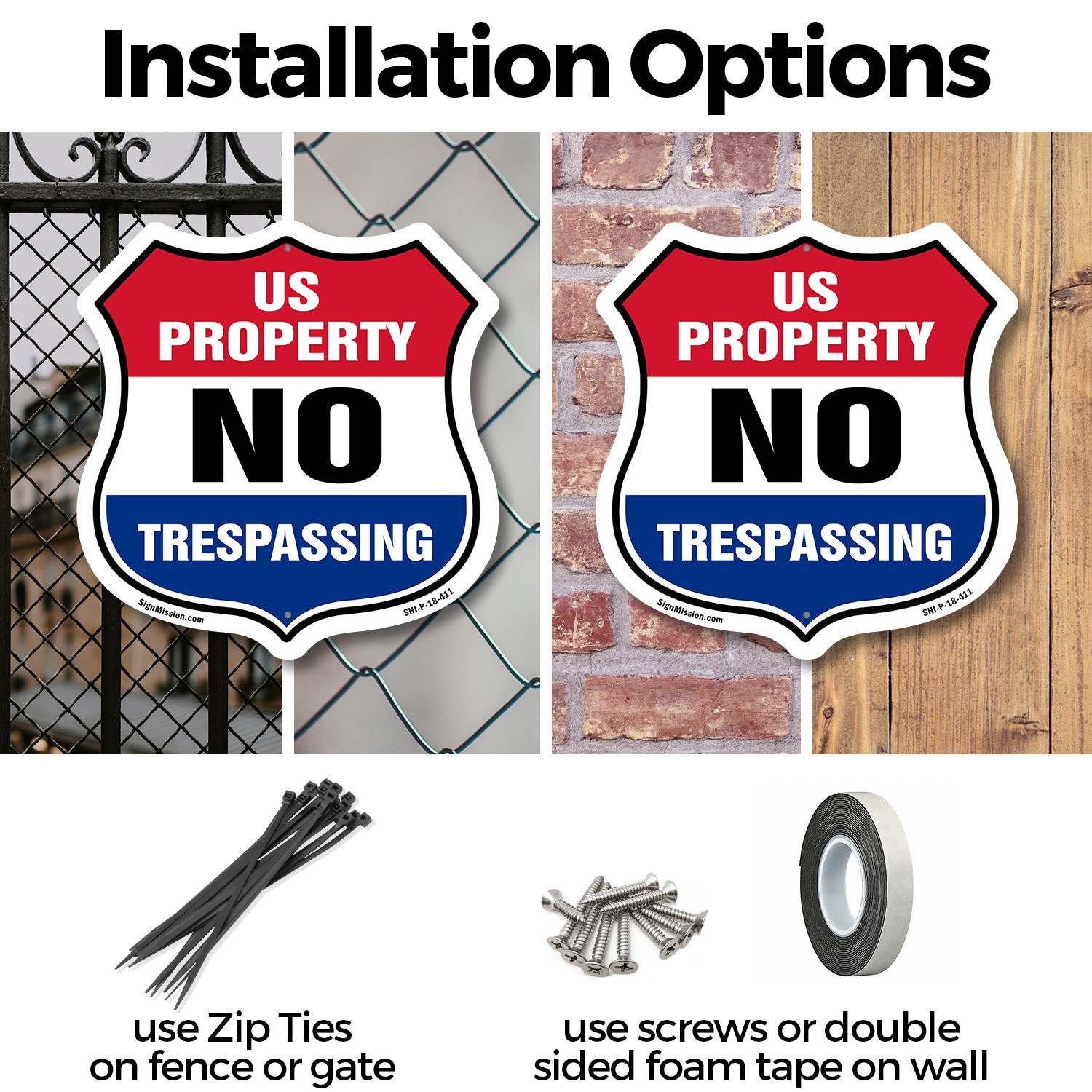 No Trespassing Shield Sign U.S. Property No Trespassing Shield Shaped Sign
