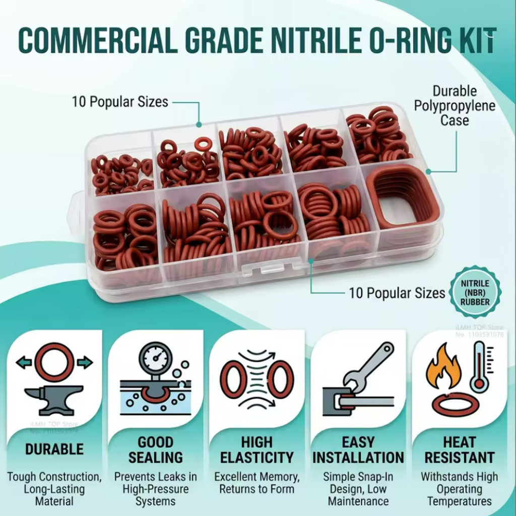 351pcs O-Ring Kit Red Seal Gasket Set Metric Assortment Heat Oil Resistant Box