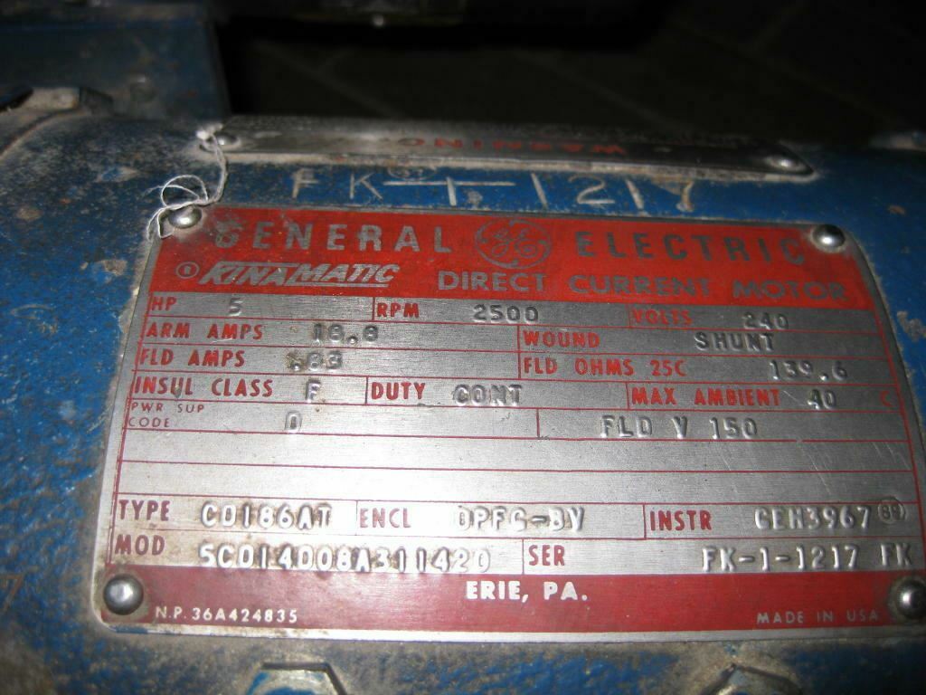 GE KinaMatic 5 Hp Direct Current DC Motor Used