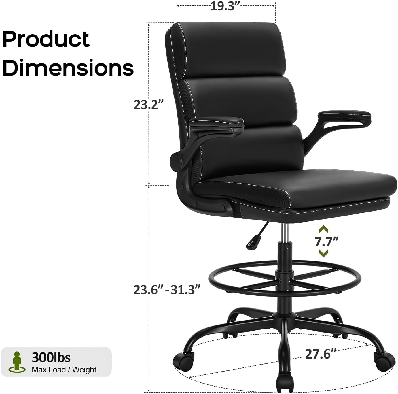 Drafting Chair Tall Office Chair with Padded Flip-up Armrests Executive Ergon…