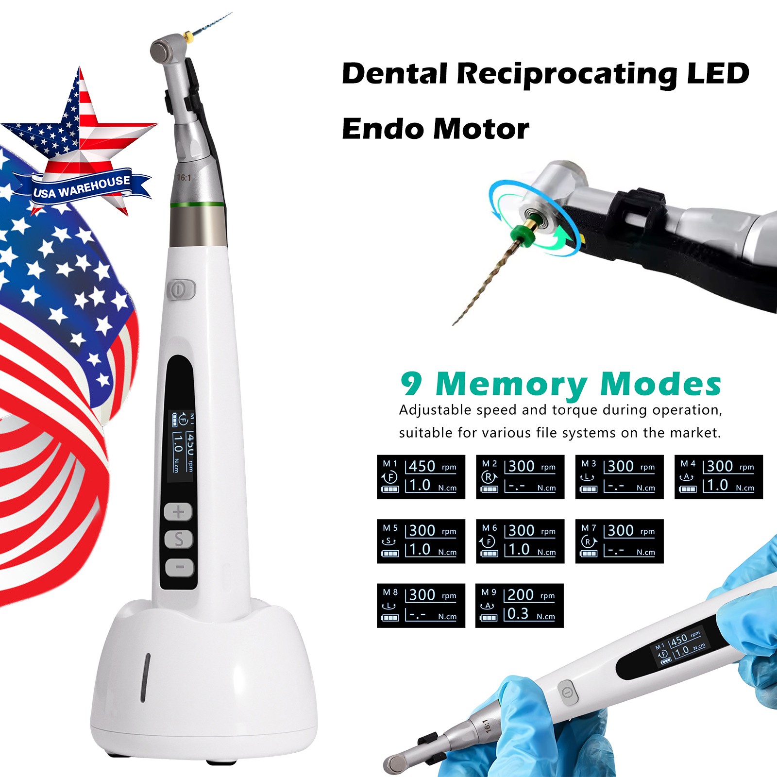 Dental Wireless Cordless LED Endo Motor 16:1 Handpiece Root Canal Treatment
