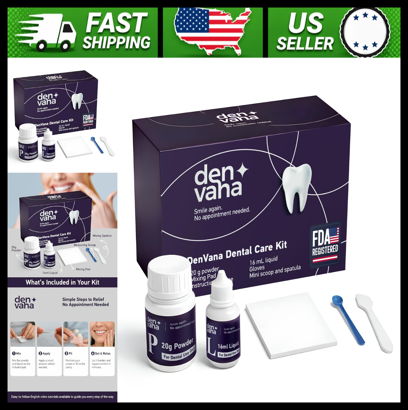 Dental Cement Kit Zinc Oxide Eugenol Temporary Tooth Repair for Crowns & Bridges