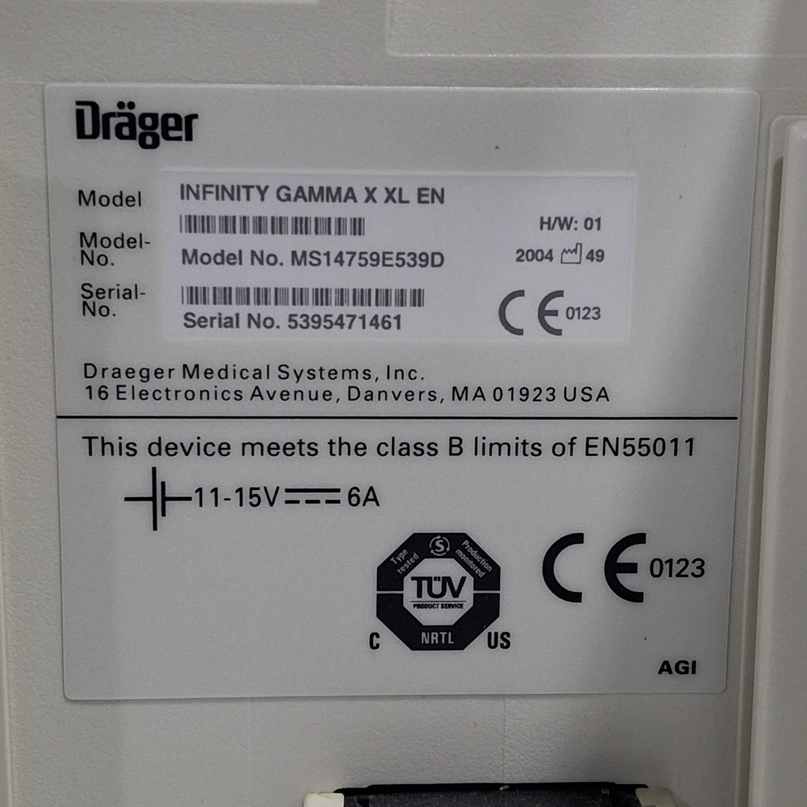 Draeger Medical Infinity Gamma X XL Patient Monitor