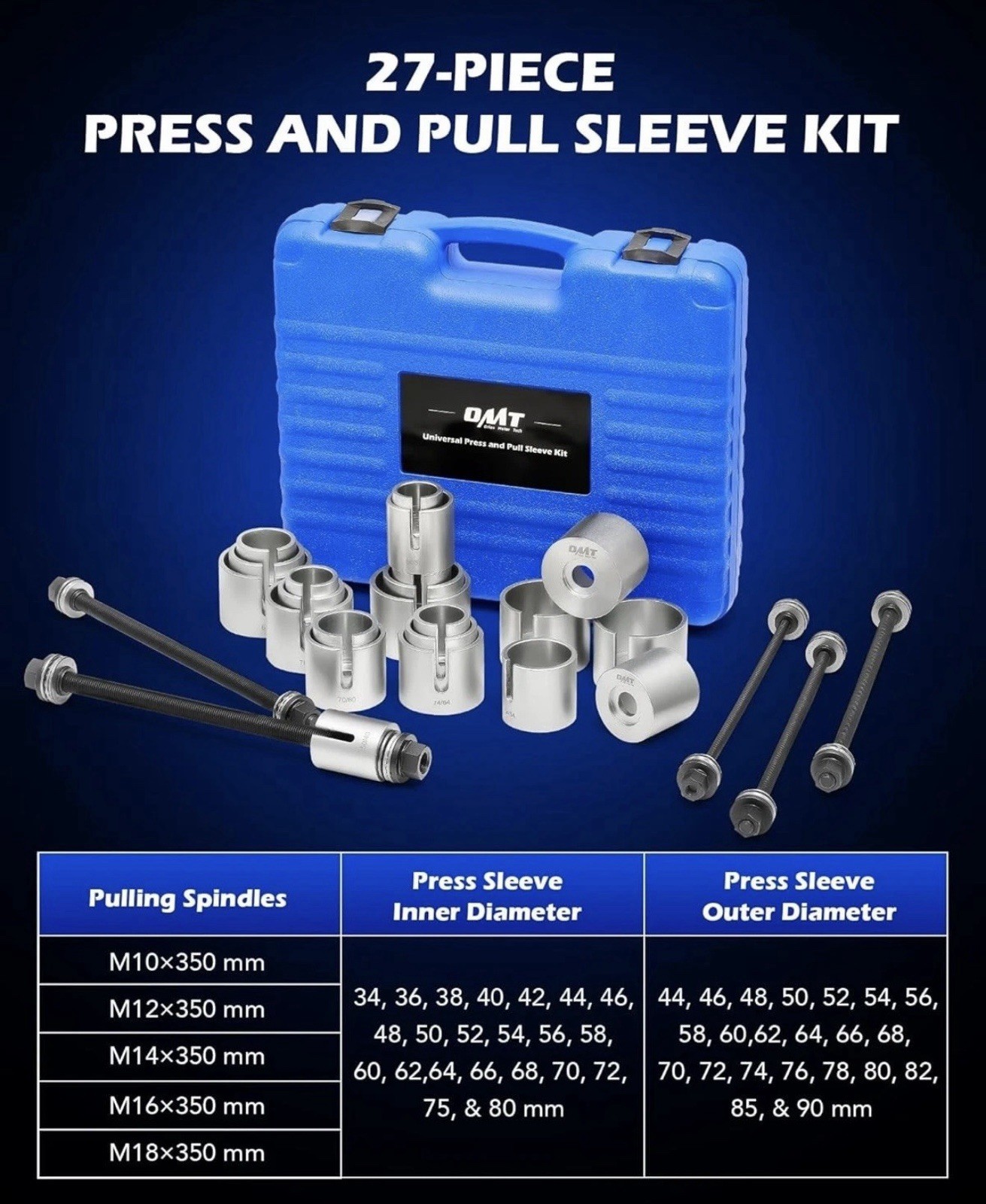 Orion Motor Tech Bushing Press Kit, 27pc Pull and Press Sleeve Kit
