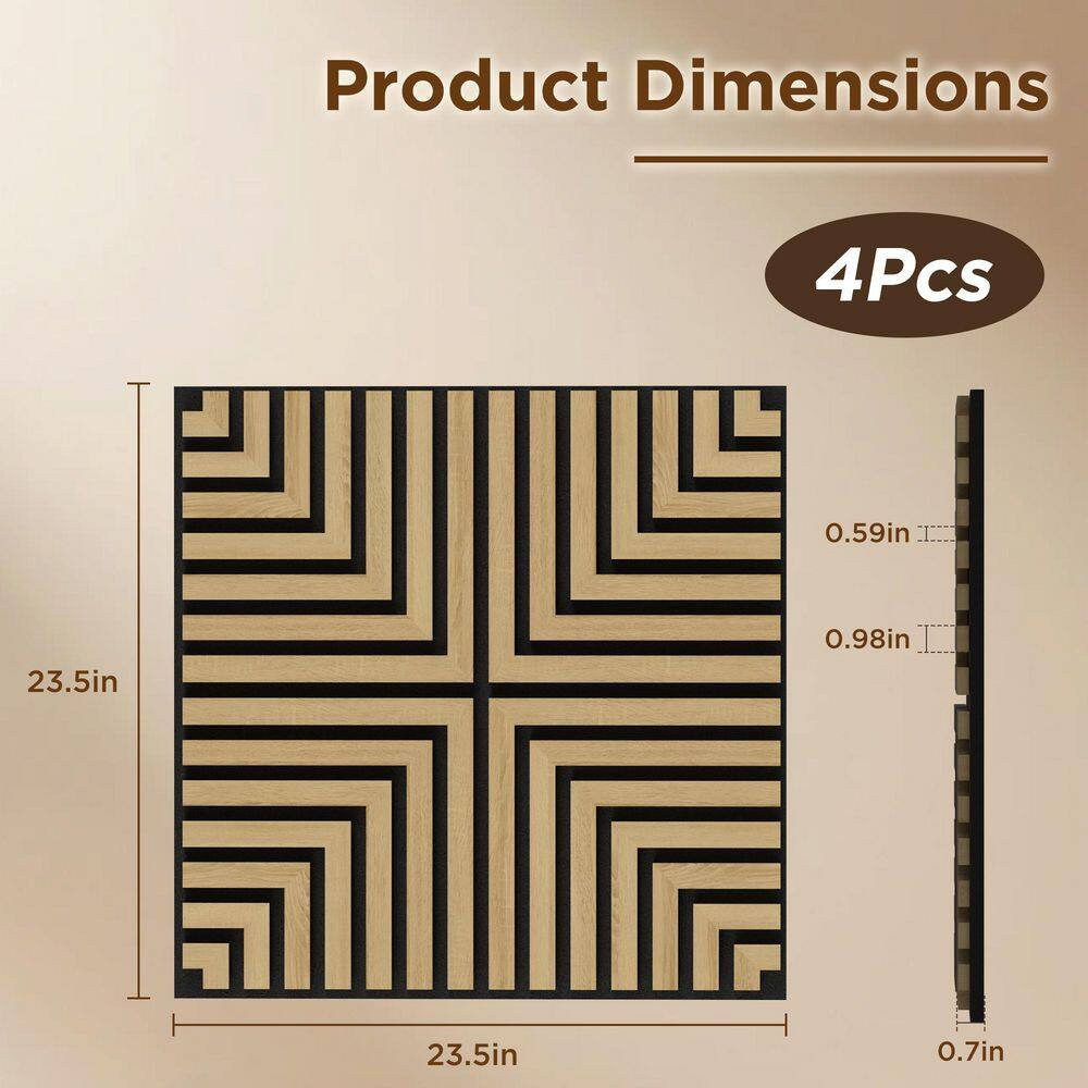 Oak 0.7 In. X 1.97 Ft. X 1.97 Ft. Geometric Acoustic Decorative Wall Paneling (4
