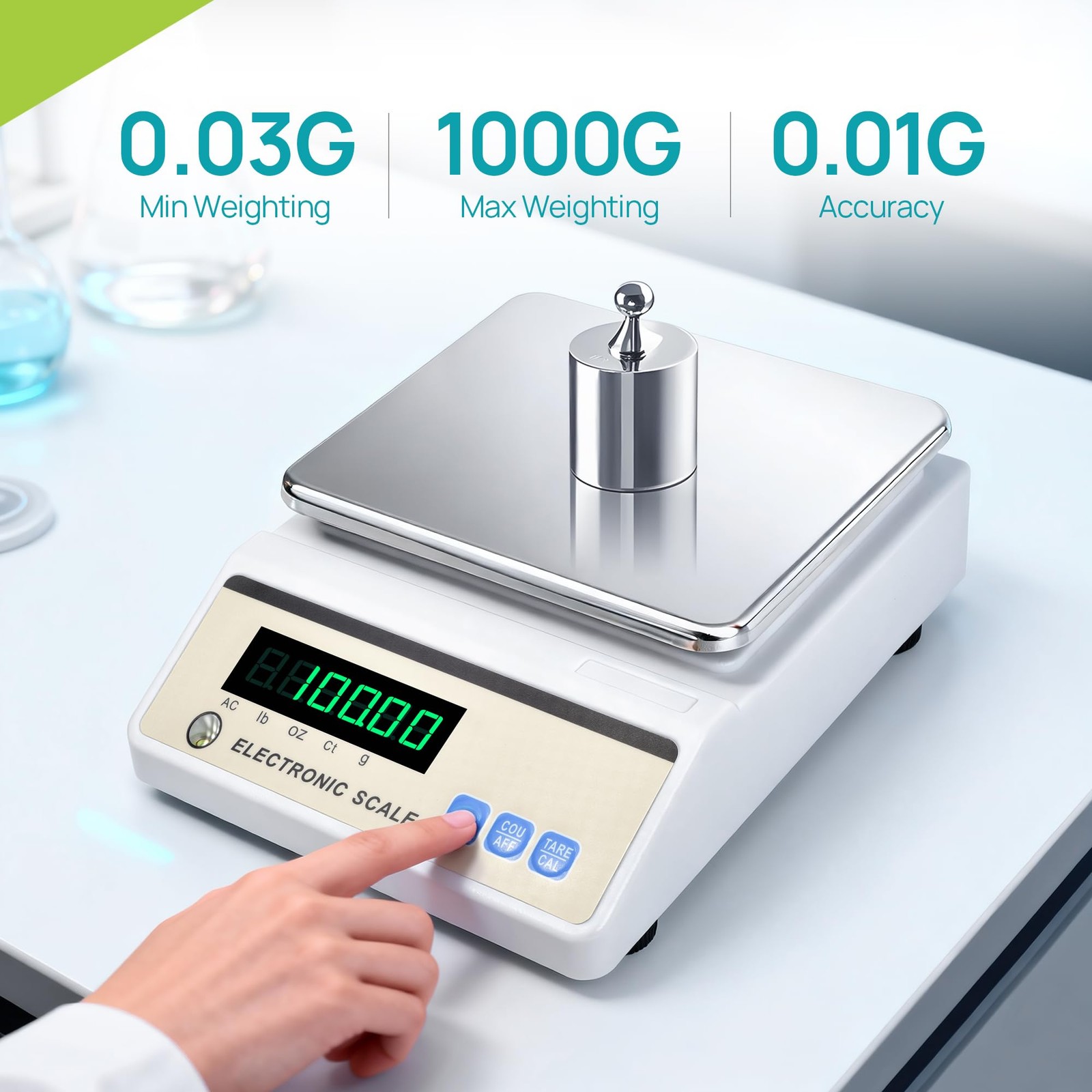 Lab Analytical Balance 1000g x 0.01g with LED Display, High Precision Lab Sca…