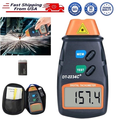 Digital LCD Tachometer Laser Photo Non Contact RPM Tach Meter Motor Speed Gauge