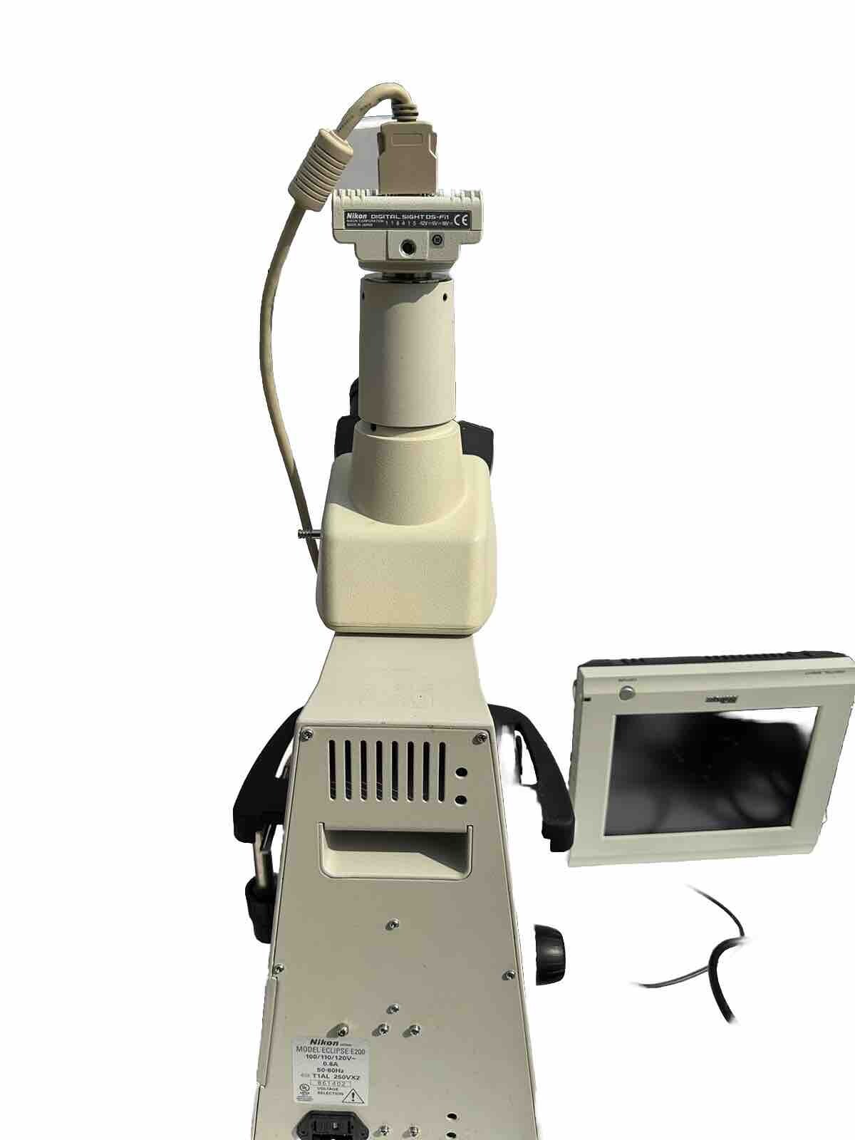 Nikon Eclipse E200 Trinocular Microscope With Camera And Monitor 4X 10X/40X/100X