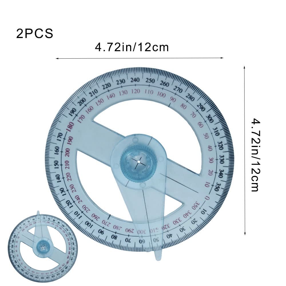 2 PCS Circle Protractor Rulers Plastic Swing Arm Angle Rulers for Kids