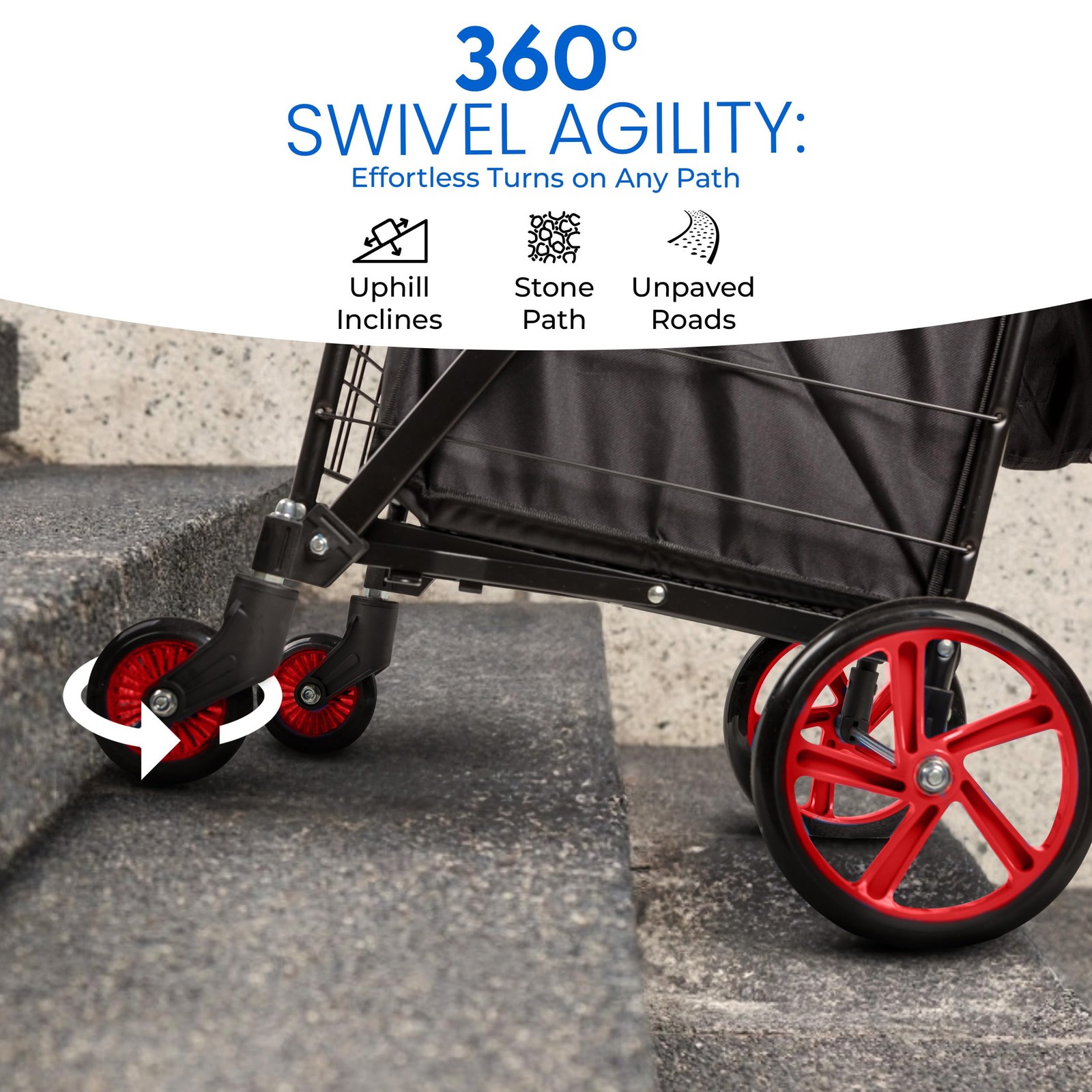 Serenelife Large Folding Utility Shopping Cart Removable Duty 360 Swivel Wheels