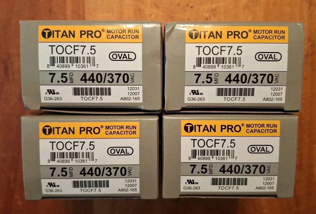 (4 Pack) Titan Pro TOCF7.5 HVAC Motor Run Oval Capacitor 7.5 MFD/UF 440/370 V