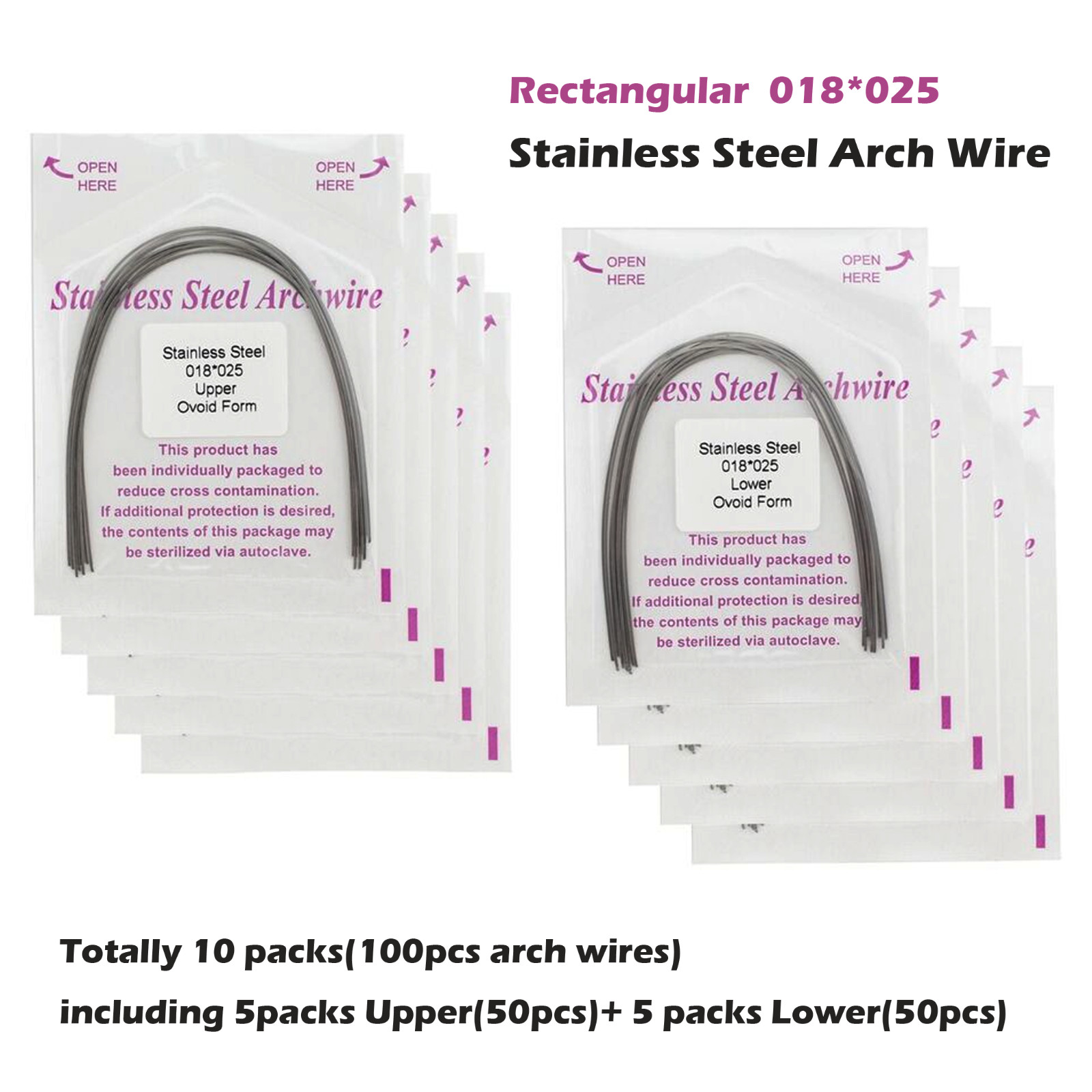 100PCS Dental Orthodontic Arch Wire Stainless Steel Ovoid Form 014 16X22 18X25