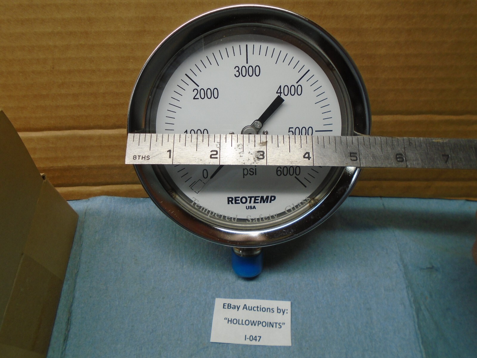 Reotemp New Pressure Gauge PT45T1A2P35-D-T 4.5″ 1/2 NPT 316 SS 0-6000psi I047