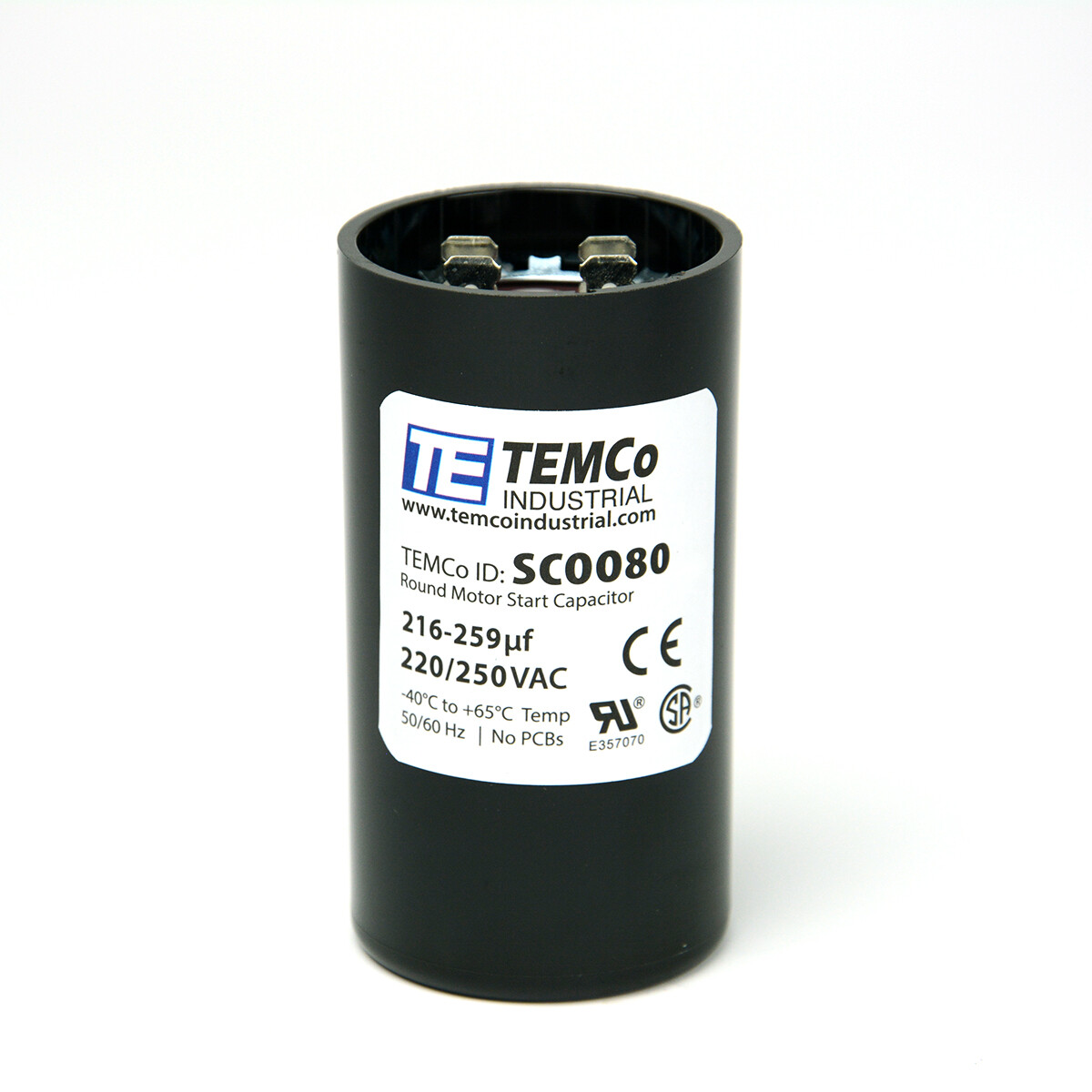 TEMCo 216-259 uf/MFD 220-250 VAC volts Round Start Capacitor 50/60 Hz -Lot-2