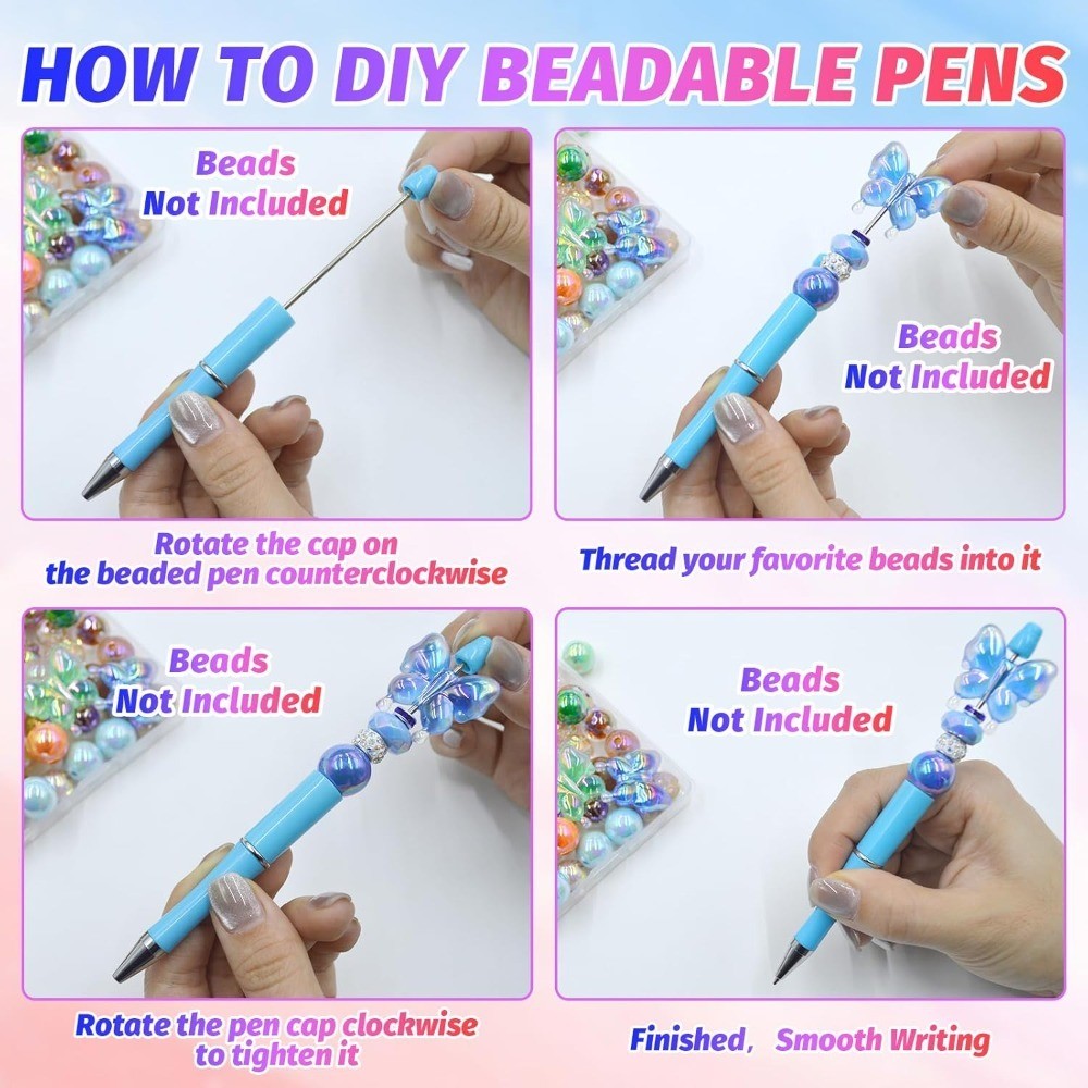 DIY Beadable Pen Craft Kit with Refills – 150 Pieces 50 Plastic Ballpoint Pens &