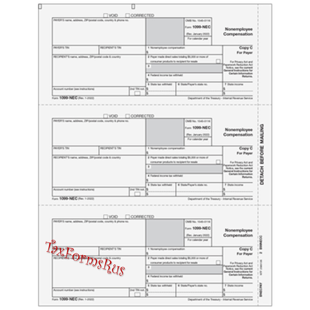 2024 IRS Tax Form 1099-NEC Laser 6 recipients+(1)1096 #NECS405 – 3UP 4pt NO Env