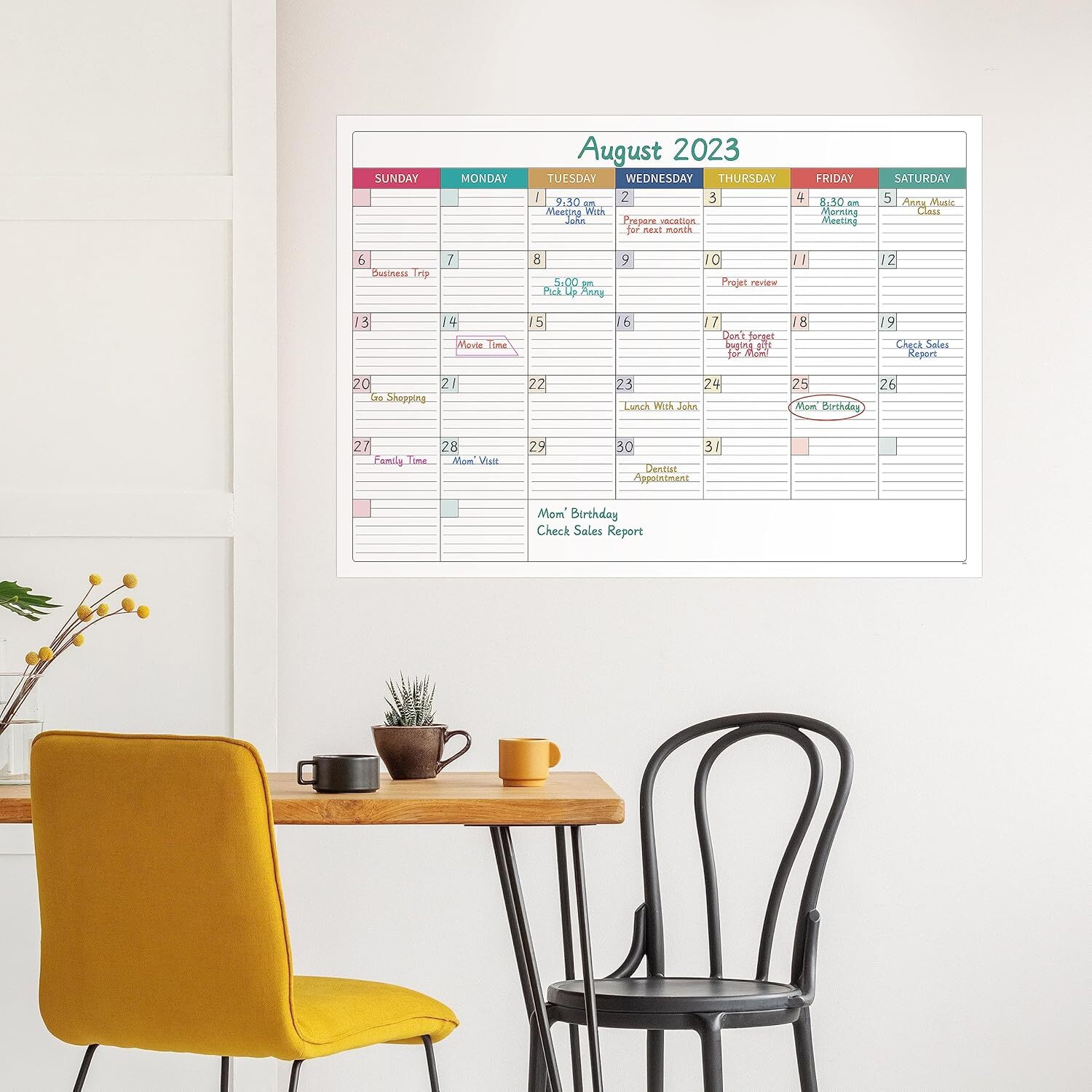 Large Dry Erase Calendar for Wall – Undated Dry Erase Calendar, Erasable Laminat