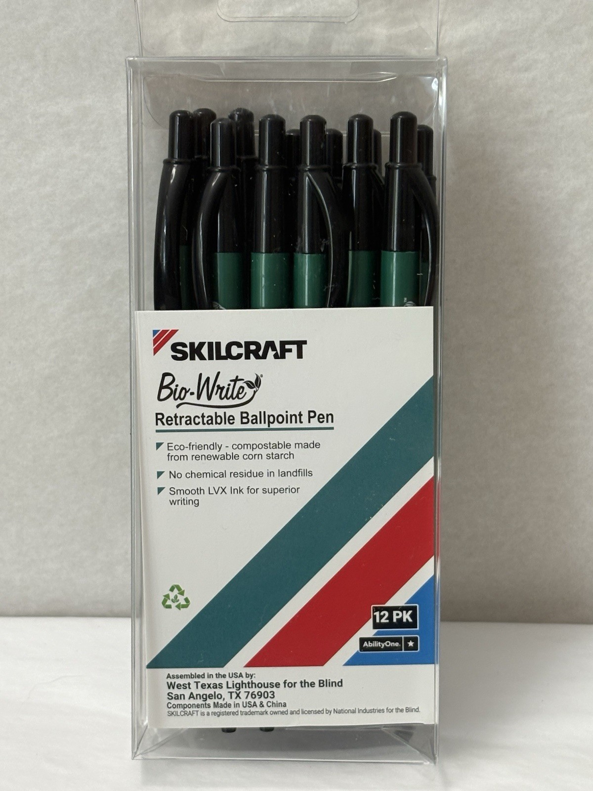 New Skilcraft Retractable Ballpoint Pens 12-PACK Black Ink Medium Point