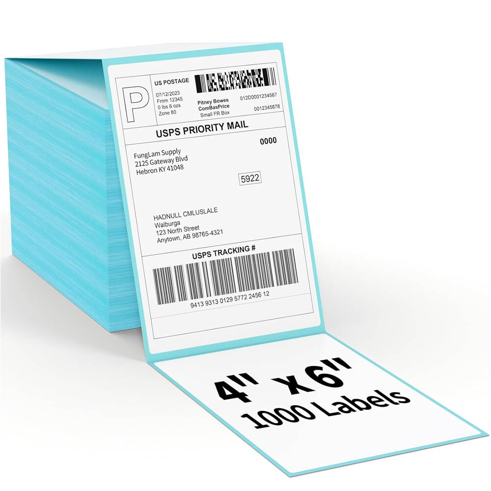 4″ x 6″ Fanfold Direct Thermal Labels 1000 Labels/Stack Address Shipping Labels