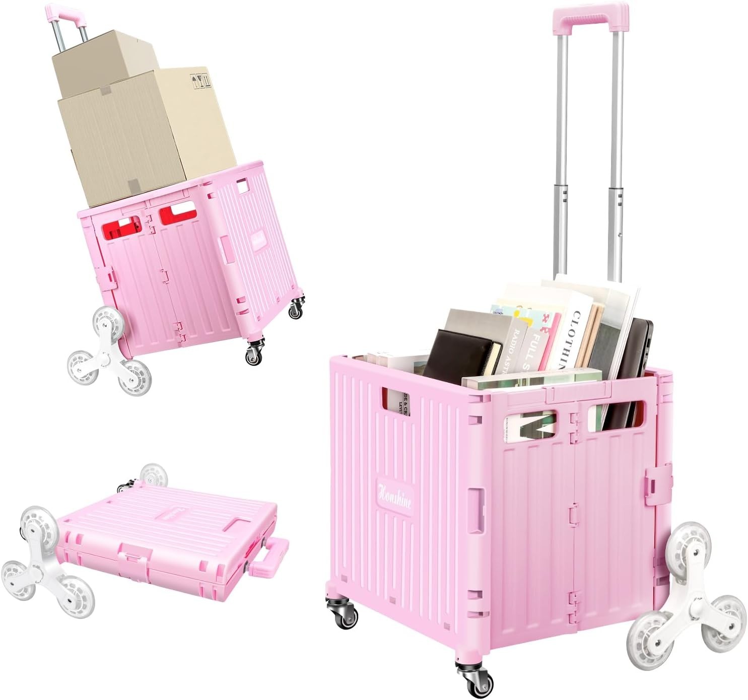 Foldable Utility Cart Stair Climbing Wheels Rolling Crate Basket Grocery Tote