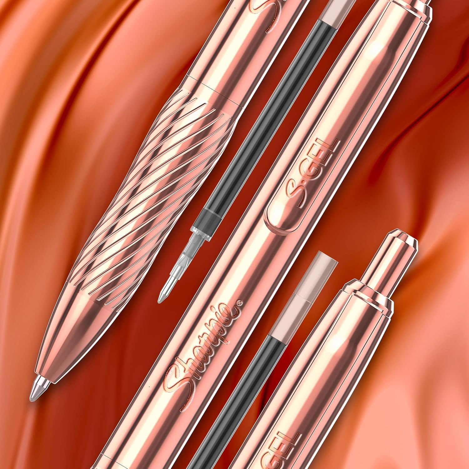 Sharpie S-Gel Pen Copper Metal Body 0.7mm Black Ink 2 Pen + 2 Refill