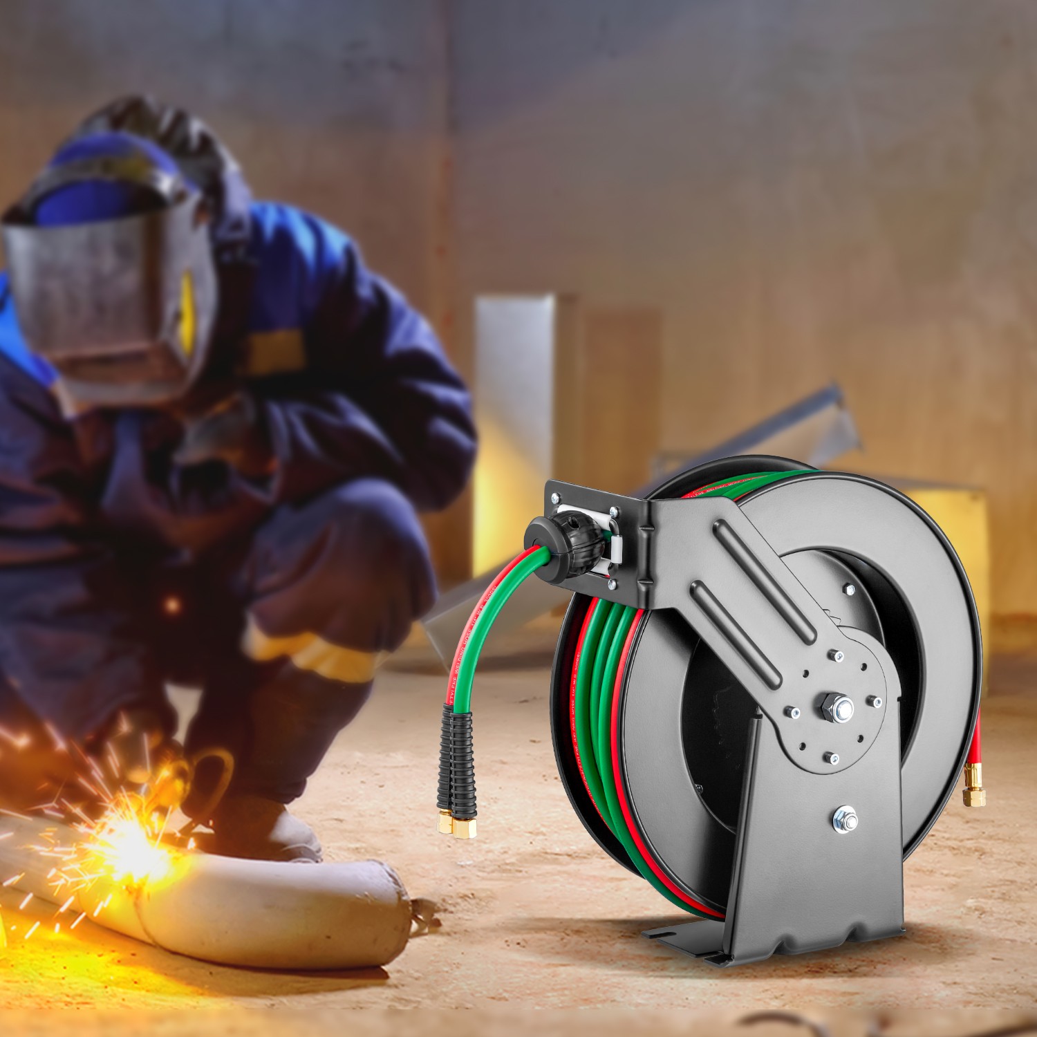 VEVOR Retractable Welding Hose Reel 1/4 in x 50FT Oxygen Acetylene Rubber Hose