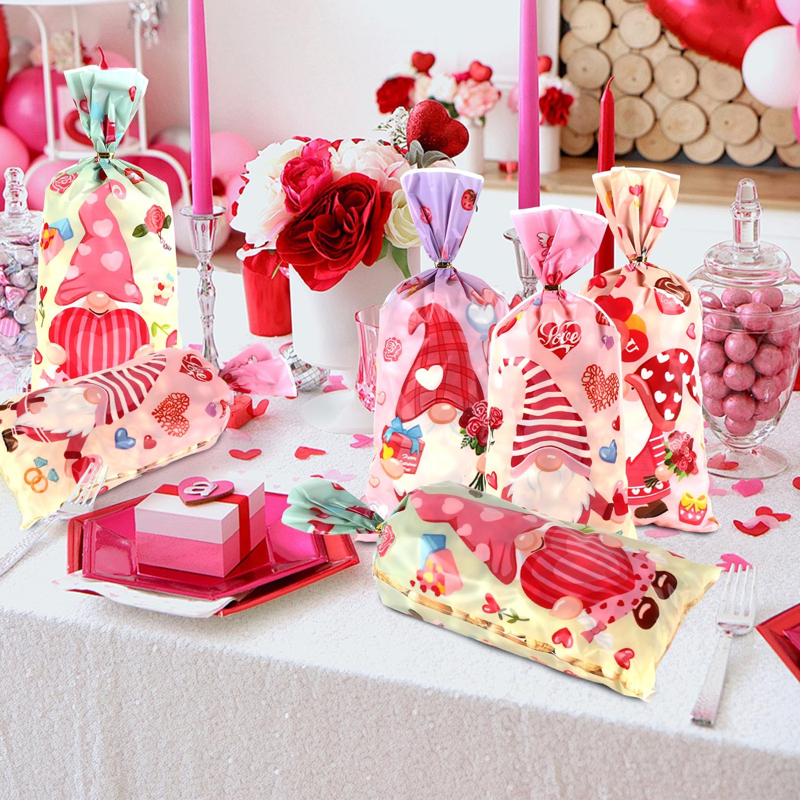 Valentines Treat Bags, 100 PCS Valentine 1 Count (Pack of 100) colorful