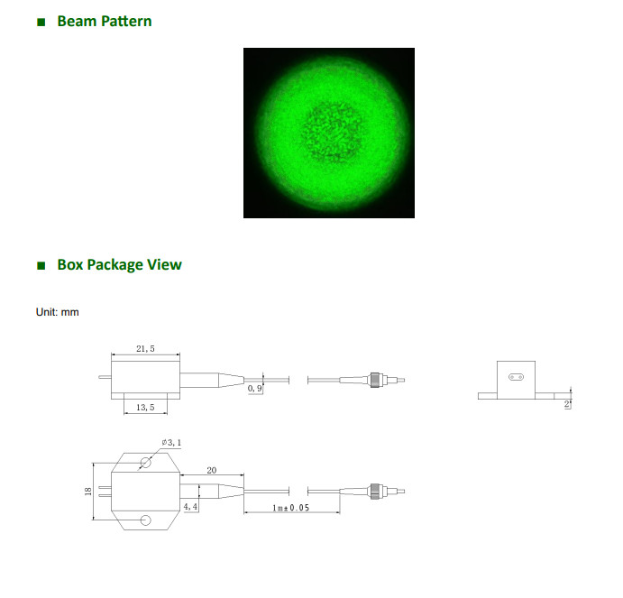 MultiMode 530nm 1400mW Fiber Coupled Laser Diode Fiber Core Diamete 100μm