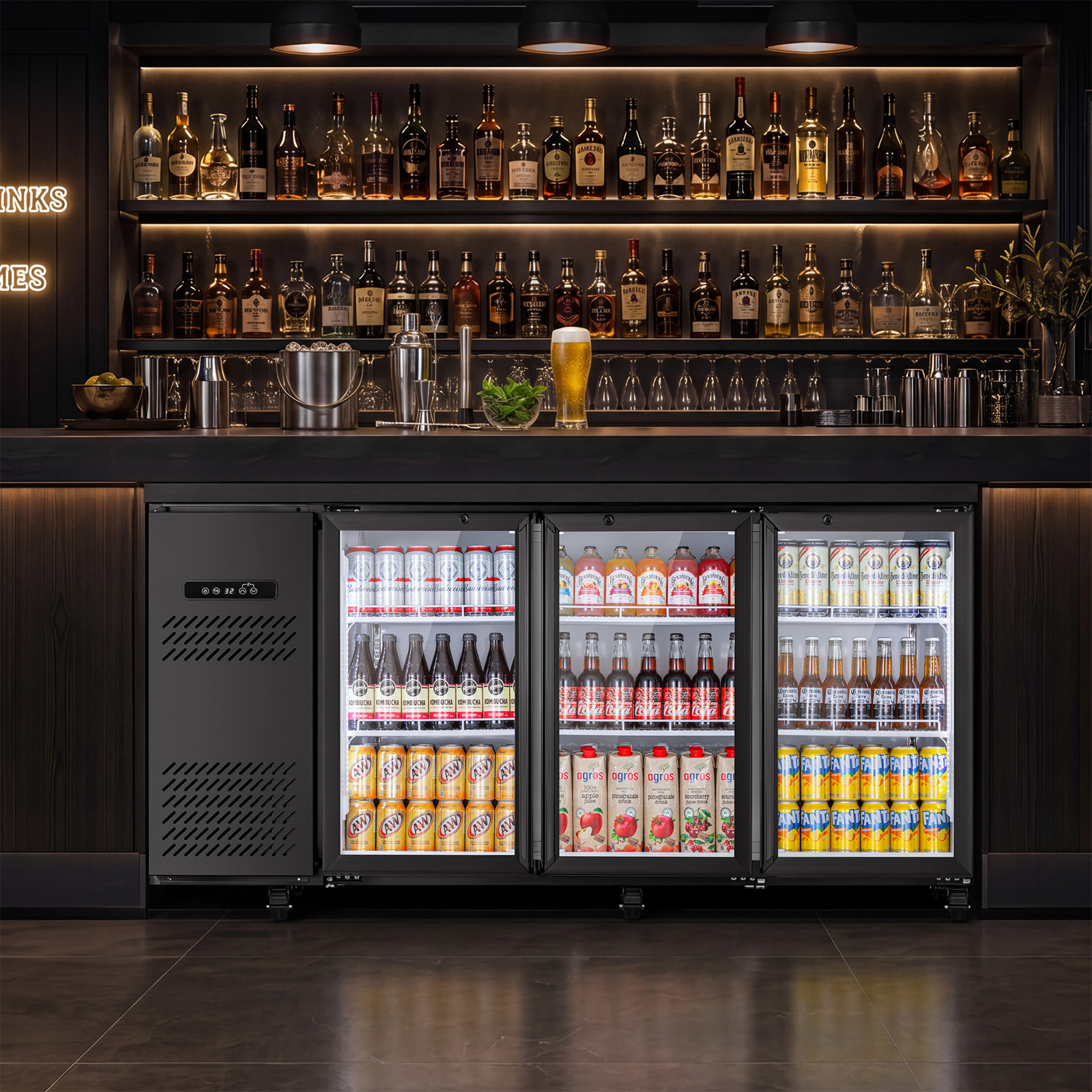 Yeego 19.6 Cu.Ft Commercial Back Bar Cooler with 3 Glass Door for Beverages New