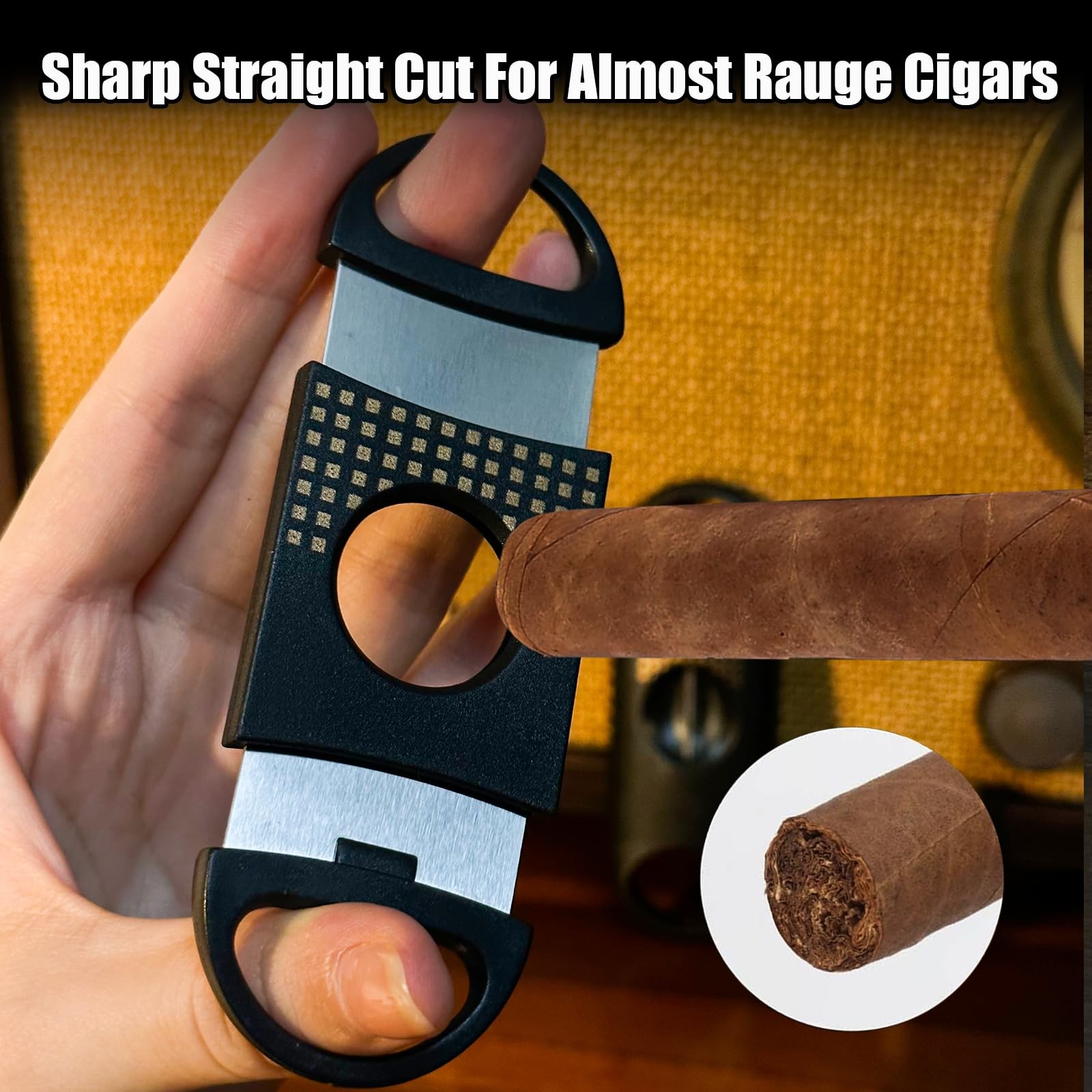 Cigar Cutter Set, with Straight Cutter, Up to 60 Ring Gauge, Black