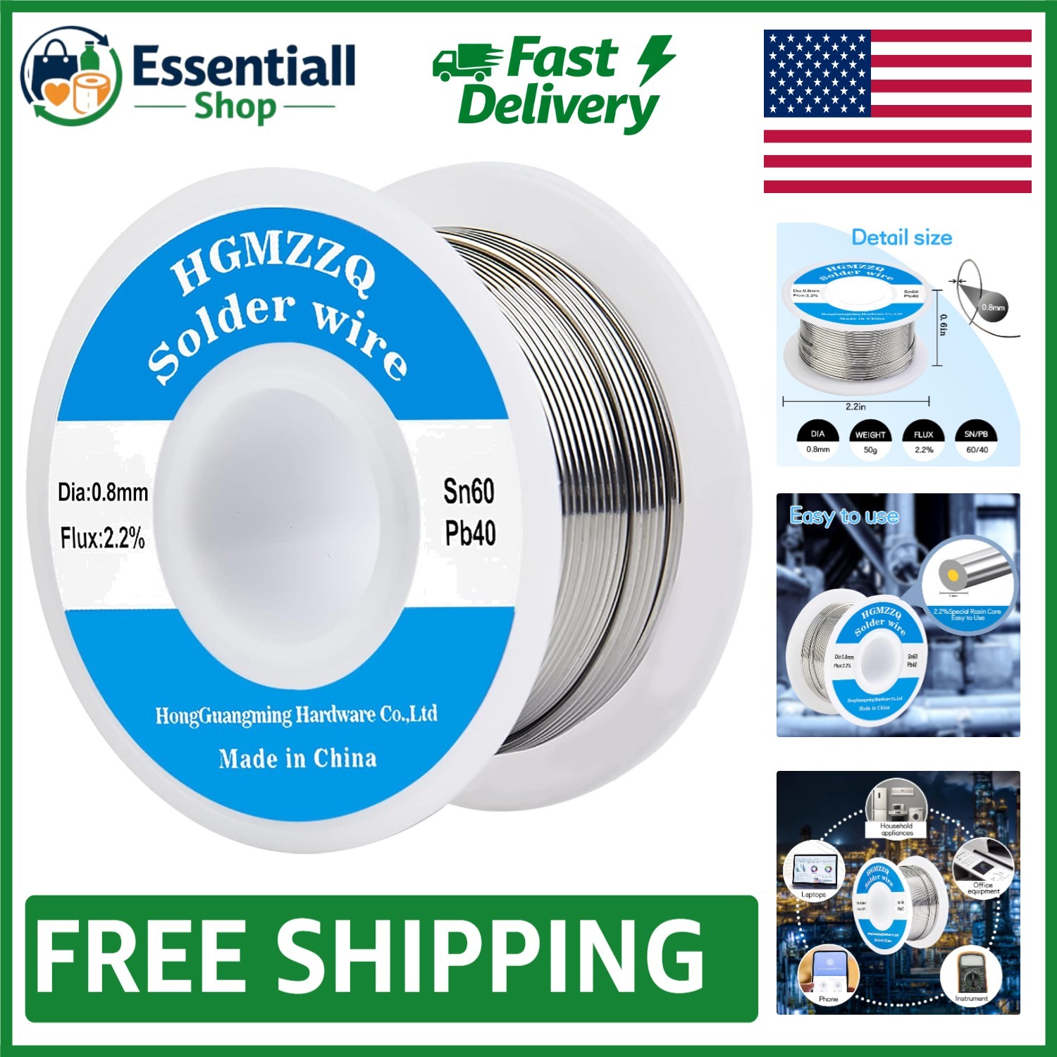 Professional Grade 60/40 Tin Lead Solder Wire, 0.8mm – Ideal for Electronics