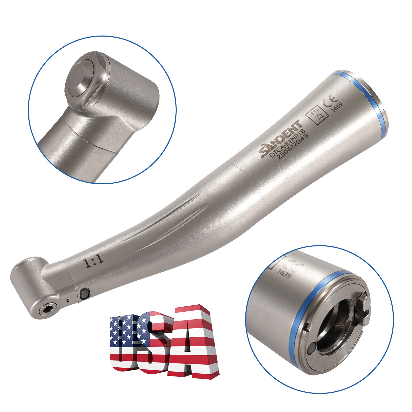1-5 SANDENT LED Dental 1:1 Fiber Optic Contra Angle Low Speed Handpiece NEW