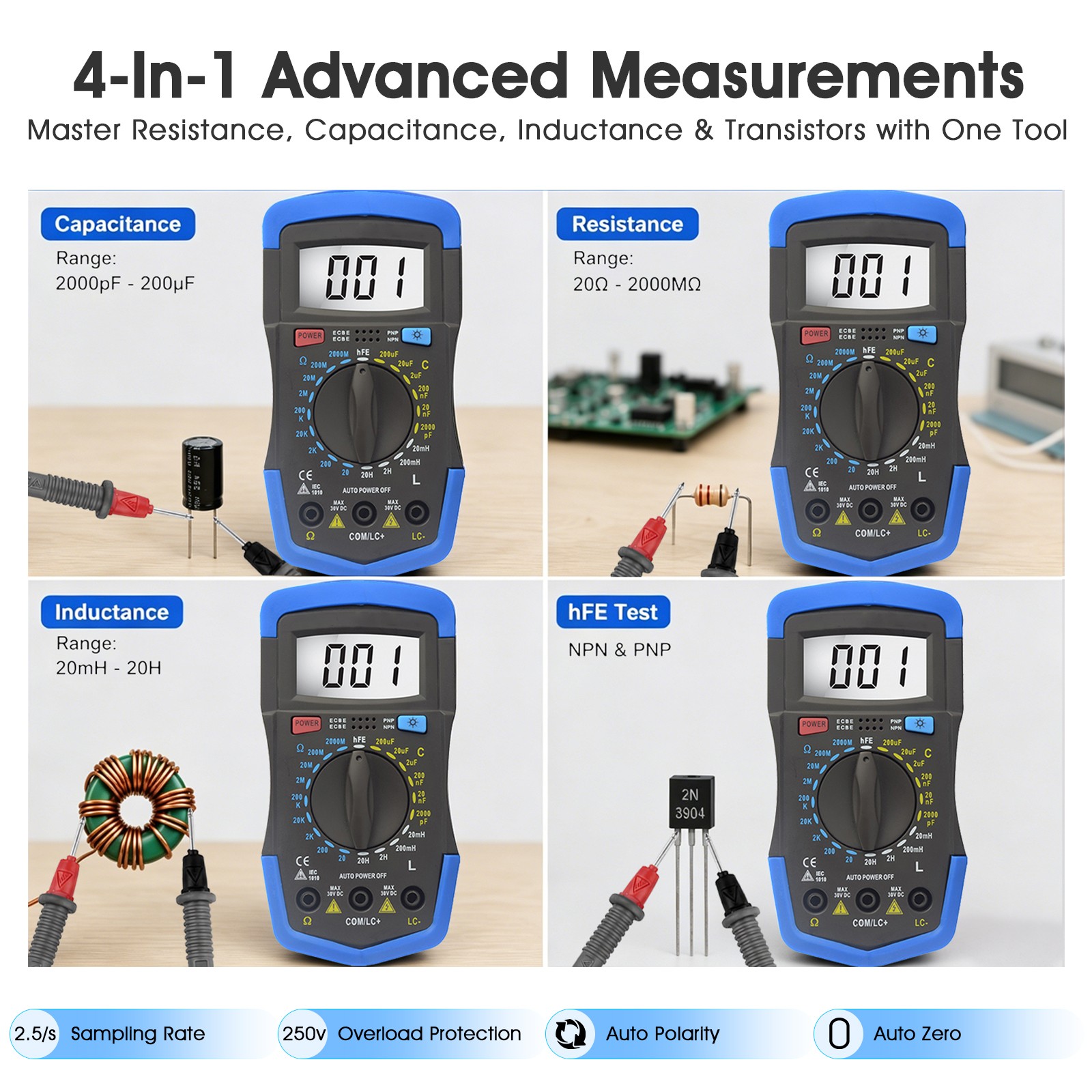 Digital Multimeter Capacitance Resistance Inductance hFE Tester LCR Meter Tool
