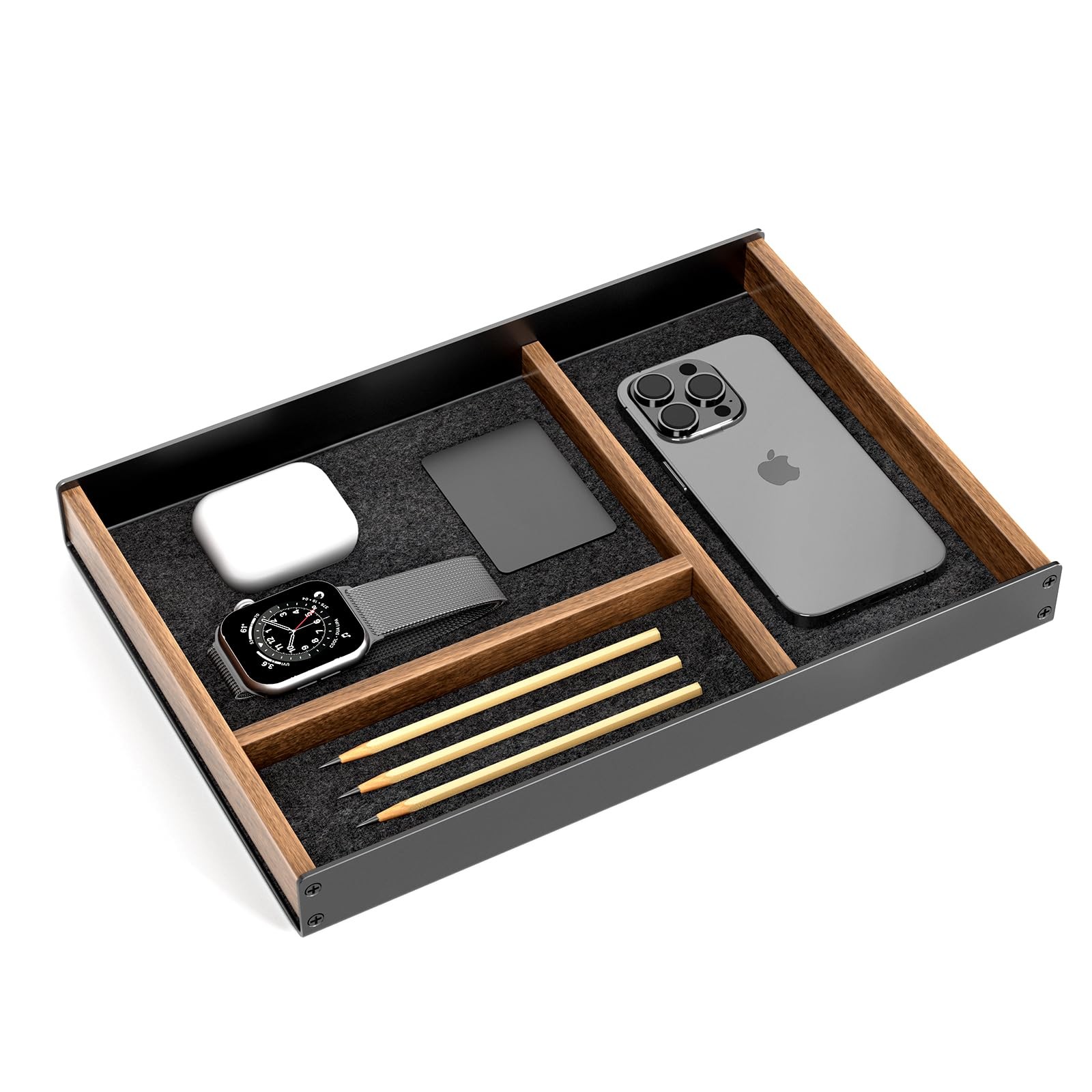 UPERGO Aluminum Walnut Desk Drawer Organizer Tray, Office Valet Tray