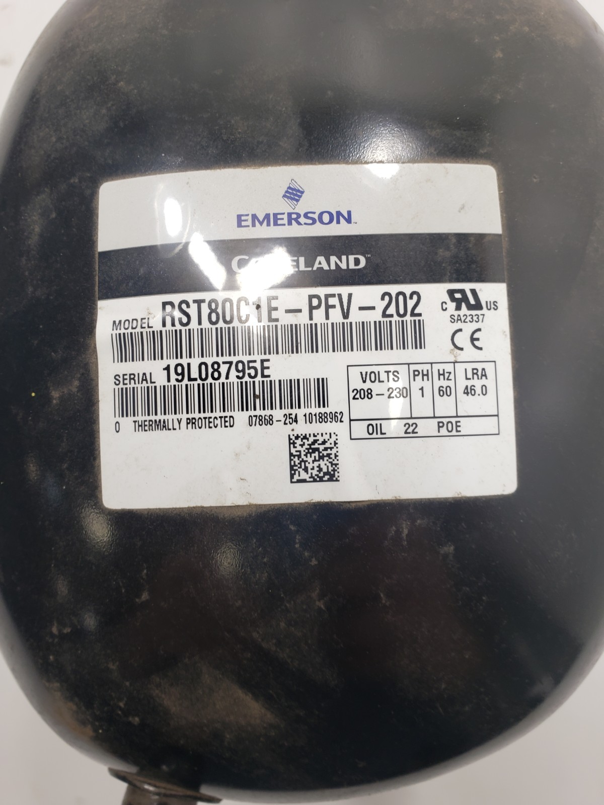 Emerson Copeland RST80C1E-PFV-202 Volts 208-230 PH1 60Hz LRA 46.0
