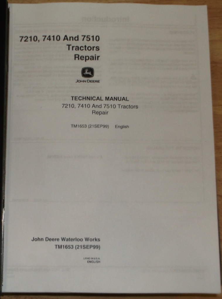 JOHN DEERE 7210 7410 7510 TRACTOR TECHNICAL SERVICE SHOP REPAIR MANUAL BOOK