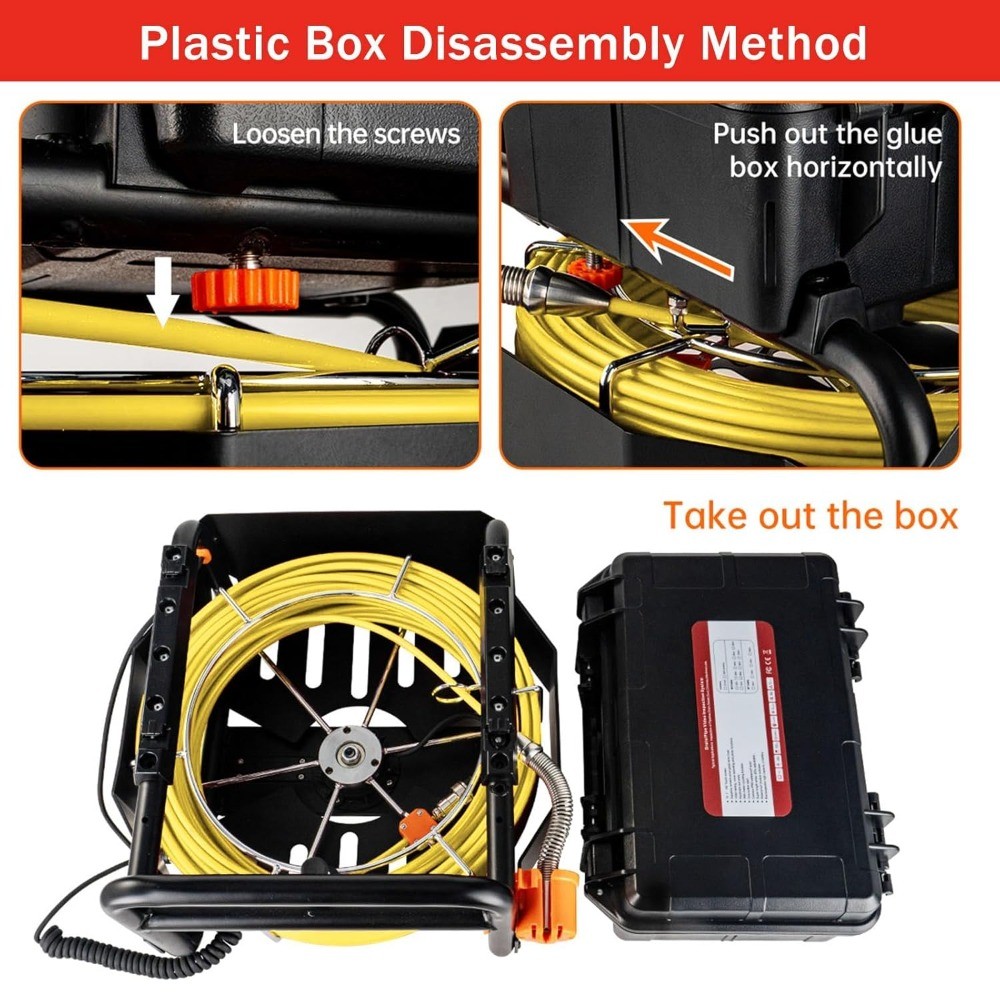 300FT Sewer Camera w/ 10.1″ Touchscreen Self-Leveling 12 LED Lights & Recording