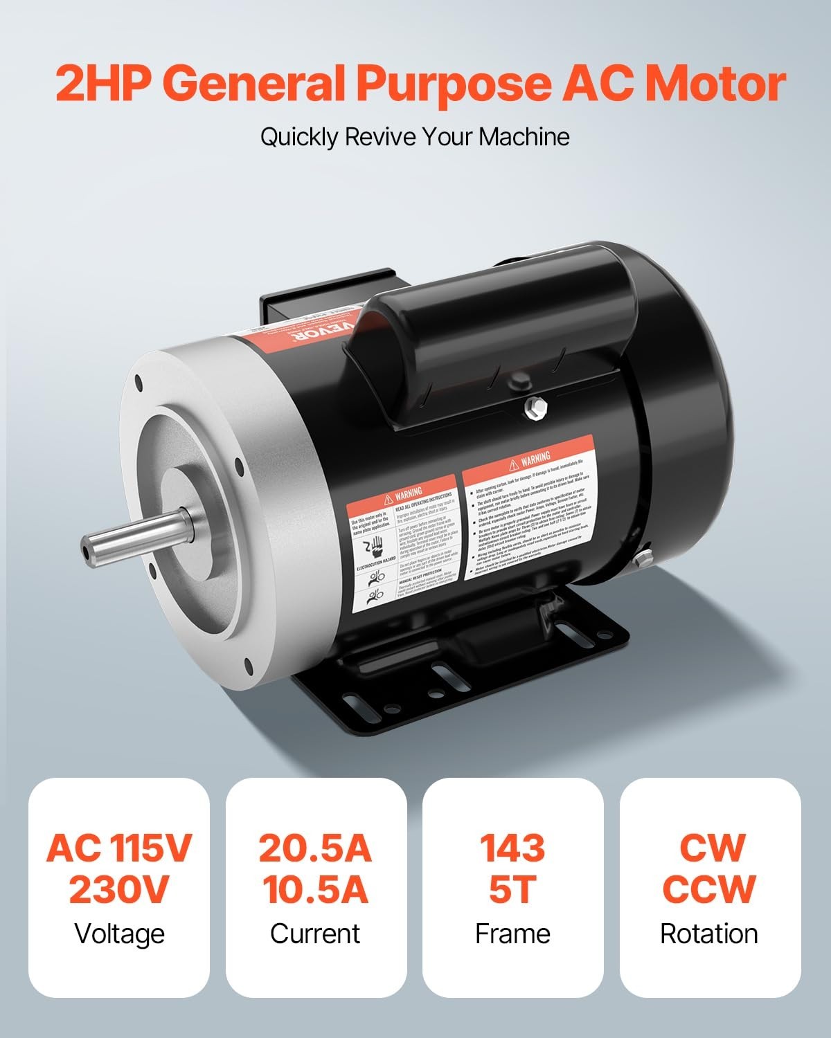 Durable 3/4HP Electric Motor with Overload Protection, Ideal for DIY Projects