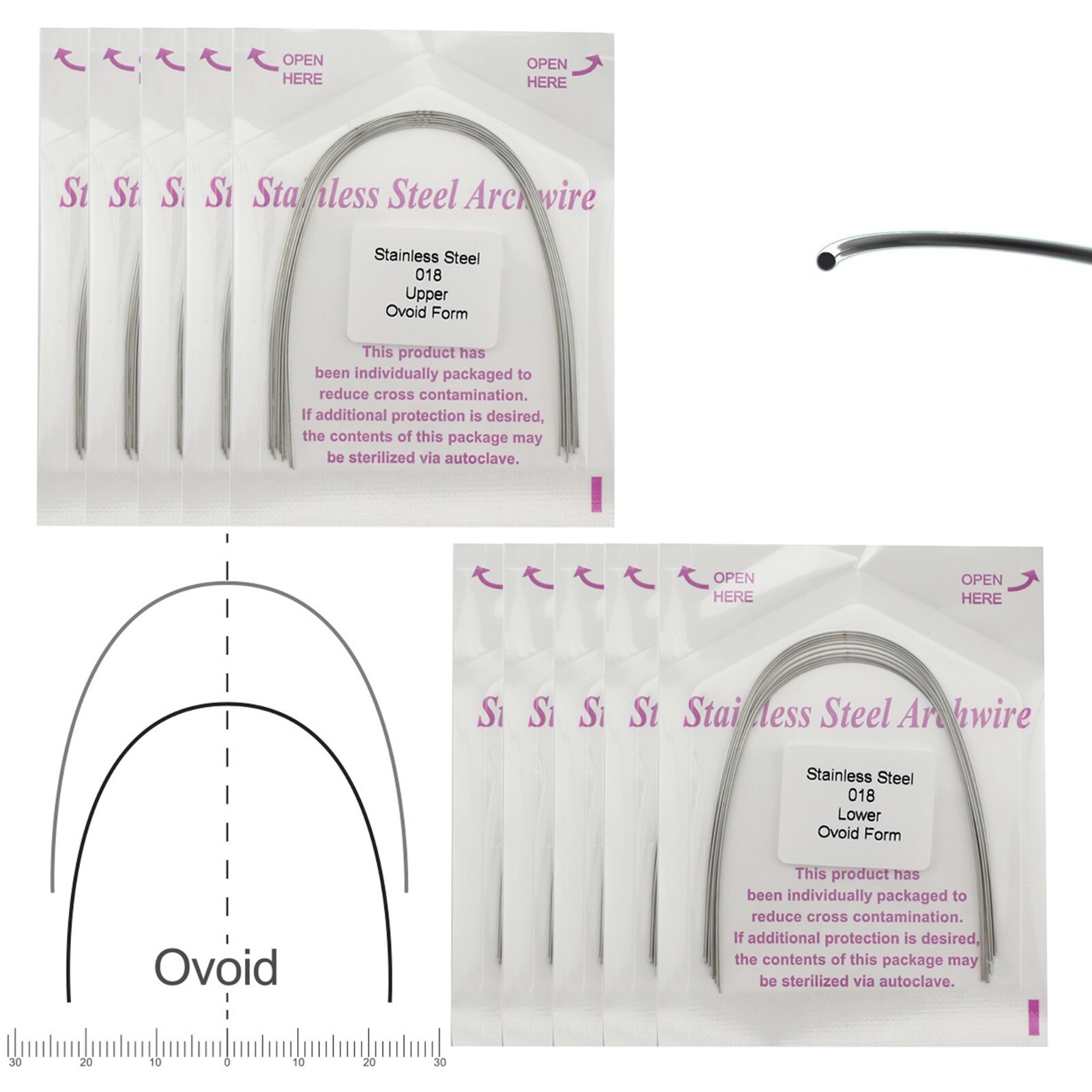100PCS Dental Orthodontic Arch Wire NiTi Stainless Steel Round Square Ovoid Form
