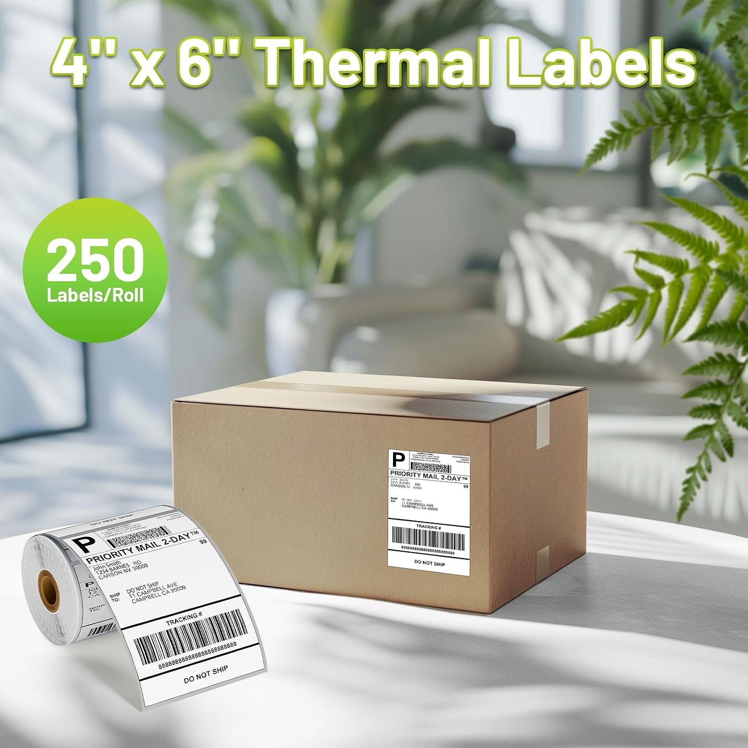 4×6 White Thermal Shipping Address Labels Roll Labels 250 Count Thermal Labels