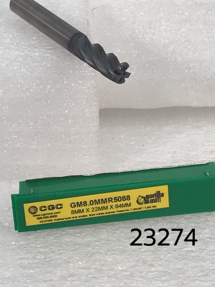 4 Flutes 8.0mm x 22.0mm x 64.0mm 2.0mm Radius GMX35 Gorilla Mlll Carbide EndMill