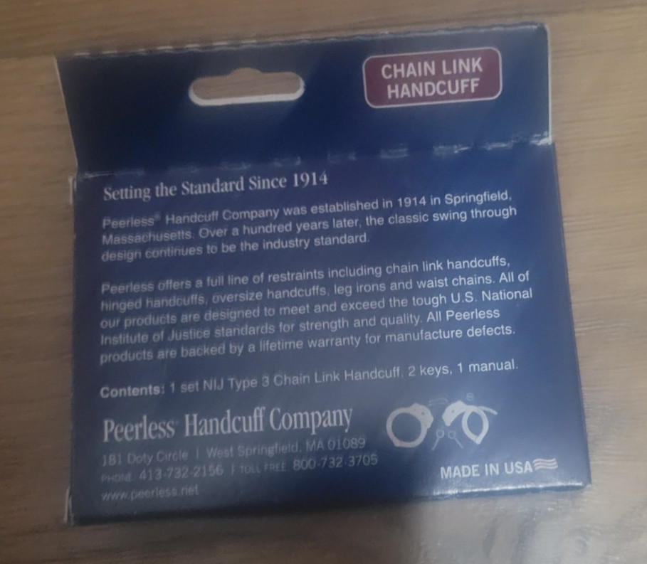 1 set – Peerless Model 700 Standard Nickel Handcuffs Cuffs NEW in Box