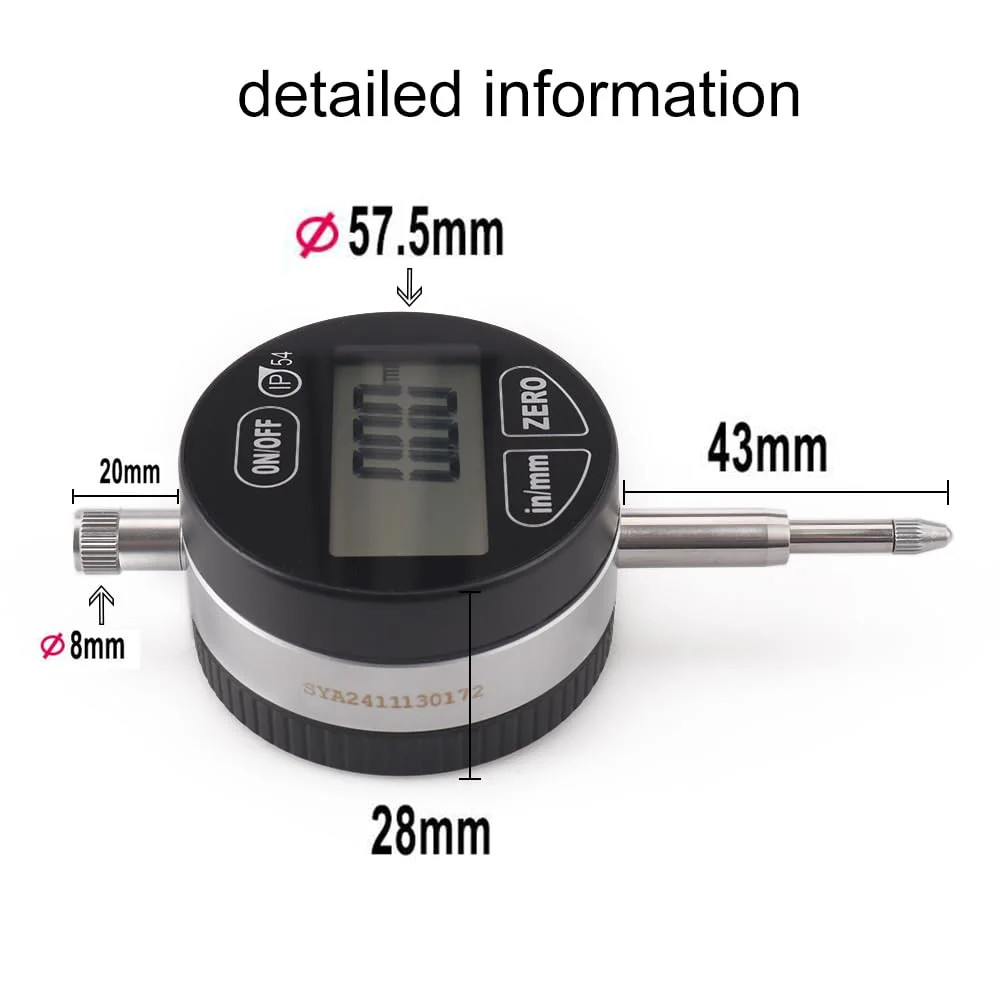 Digital Dial Indicator Electronic Dial Test Gauge 0.01mm/0.0005inch, 0-12.7mm，IP