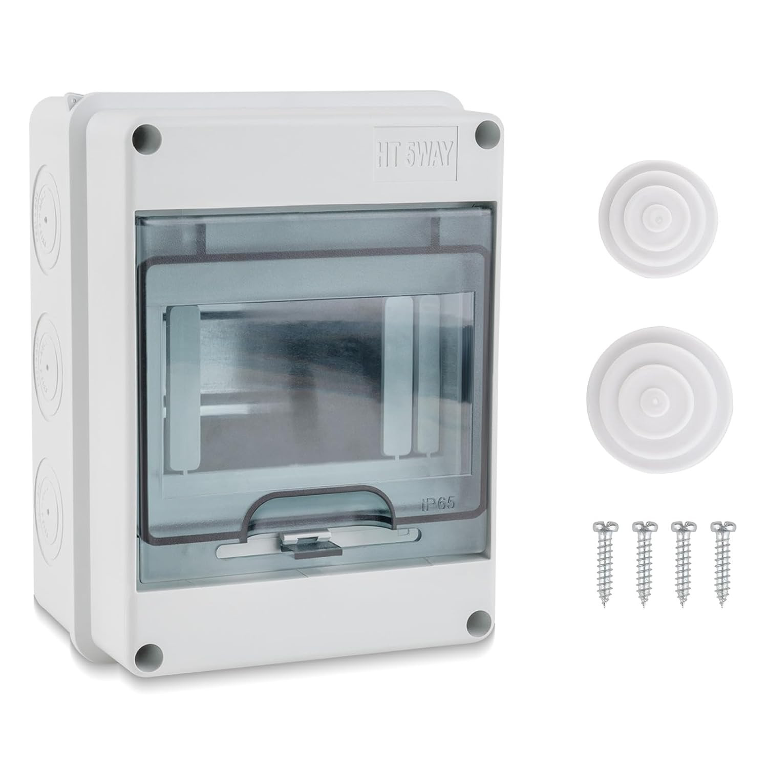 5-Way IP65 Circuit Breaker Box with DIN Rail ABS Plastic Enclosure Indoor/Outdoo