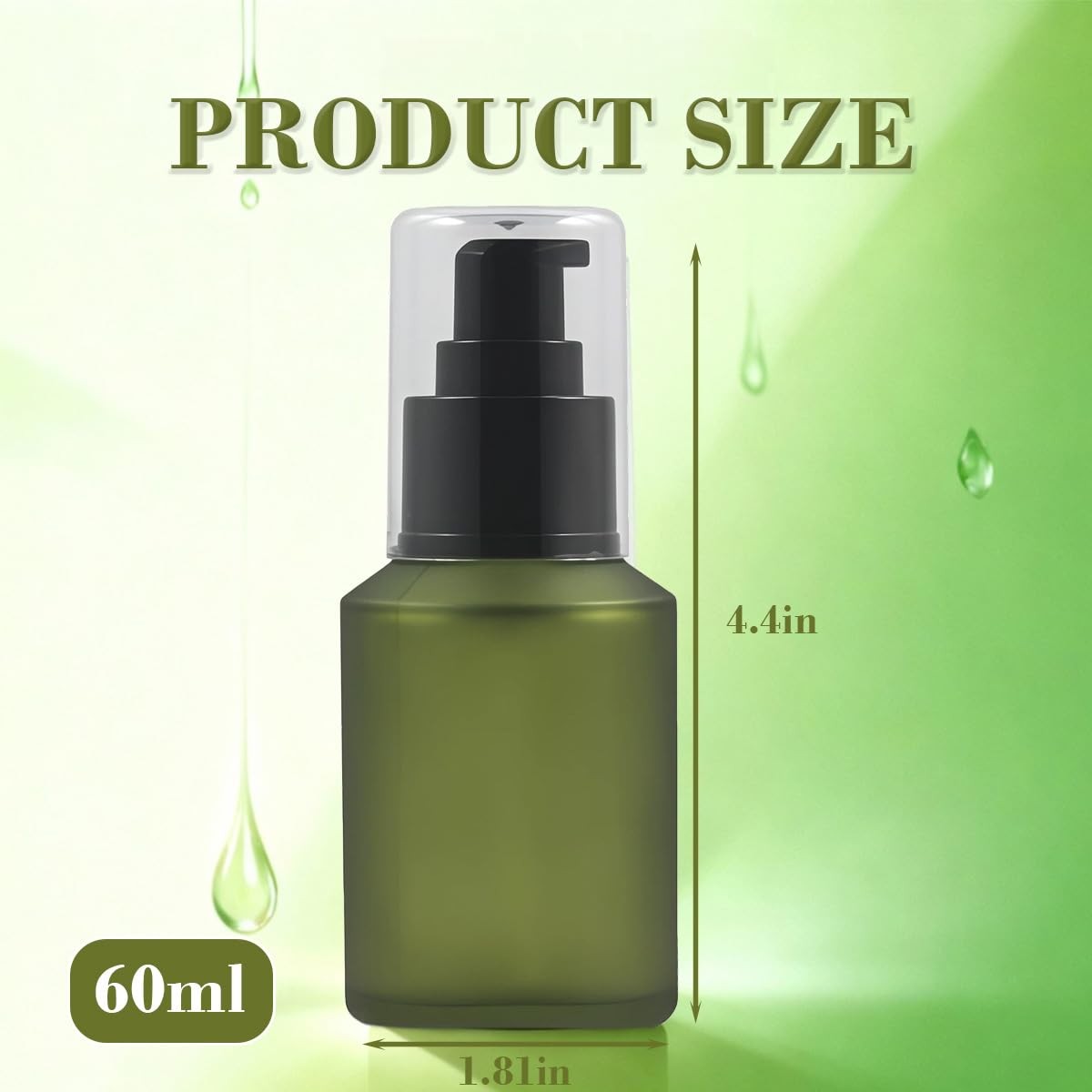 1PCS 60ML/2OZ Empty Refillable Green Frosted Glass Bottles with Pump Vial…
