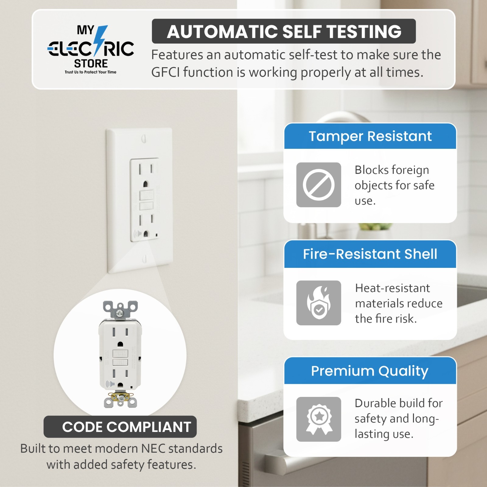 Leviton GFTA1-W 15A Audible GFCI Receptacle White Tamper Resistant