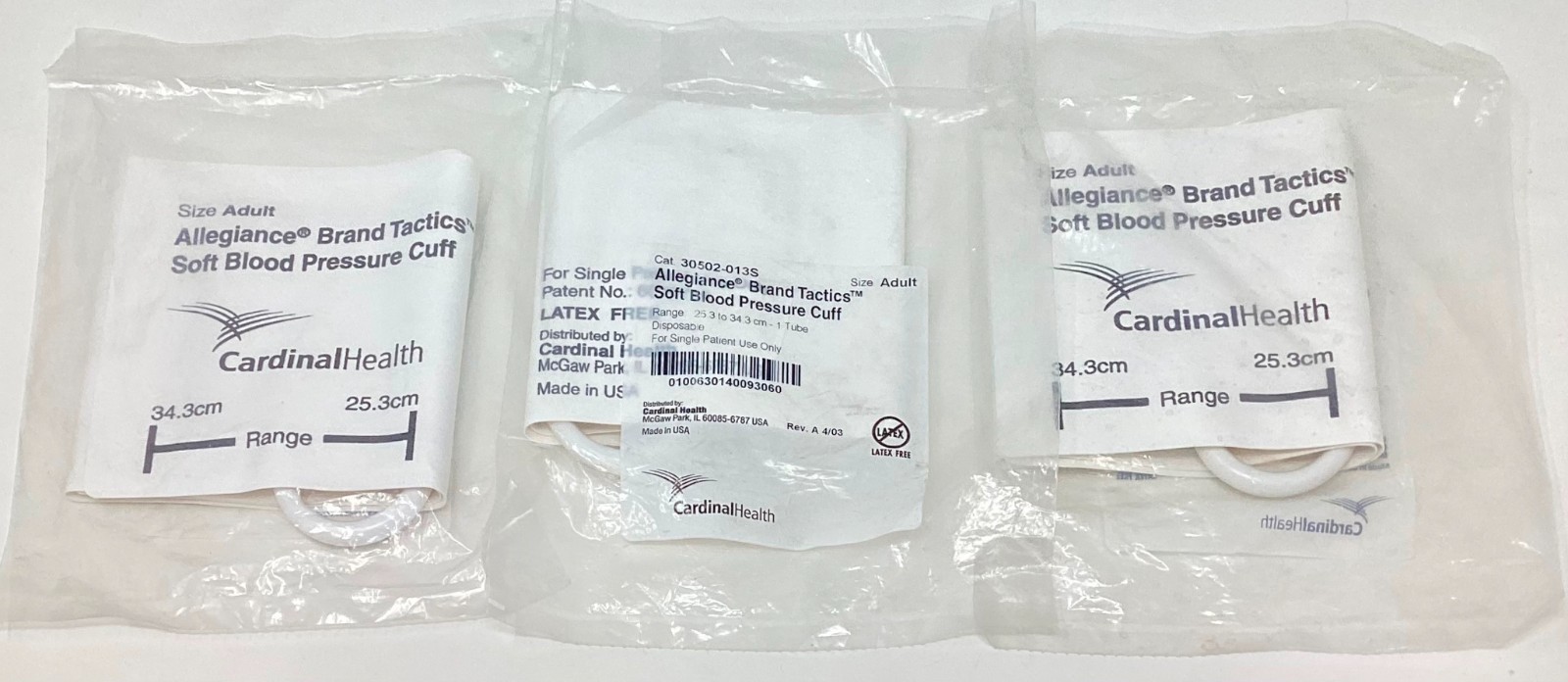 Cardinal Health 30502-013S Disposable Soft Blood Pressure Cuff Adult – LOT of 3